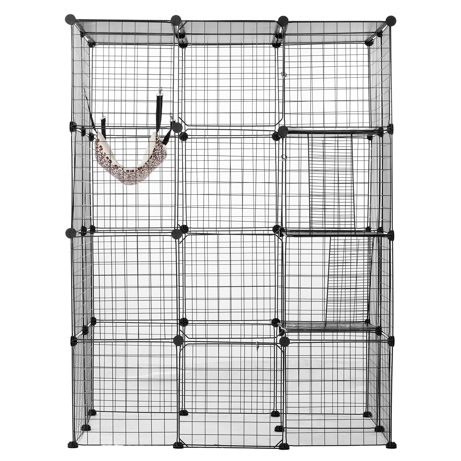 VEVOR Cage Chat 4 Niveaux, Grand Enclos Chats Fil Métallique Modulable Amovible à Monter, avec 4 Portes Avant, Échelle, Hamac, Espace Exercice Extérieur Intérieur pour Petits Animaux, 1041x711x1397 mm