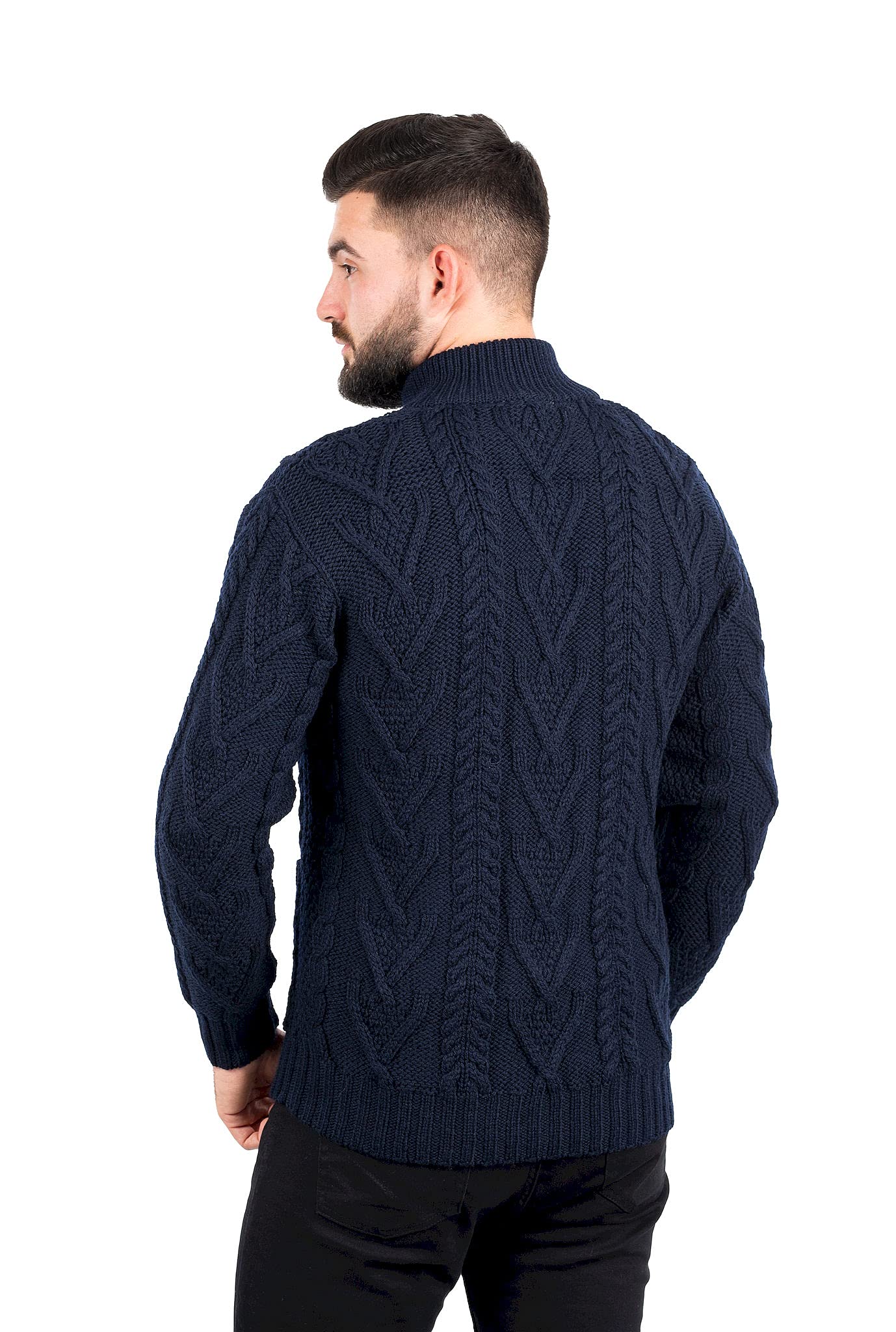 SAOL Cardigan da uomo in 100% lana merino, con cerniera, lavorato a maglia, caldo, invernale, con tasche in antracite/verde militare
