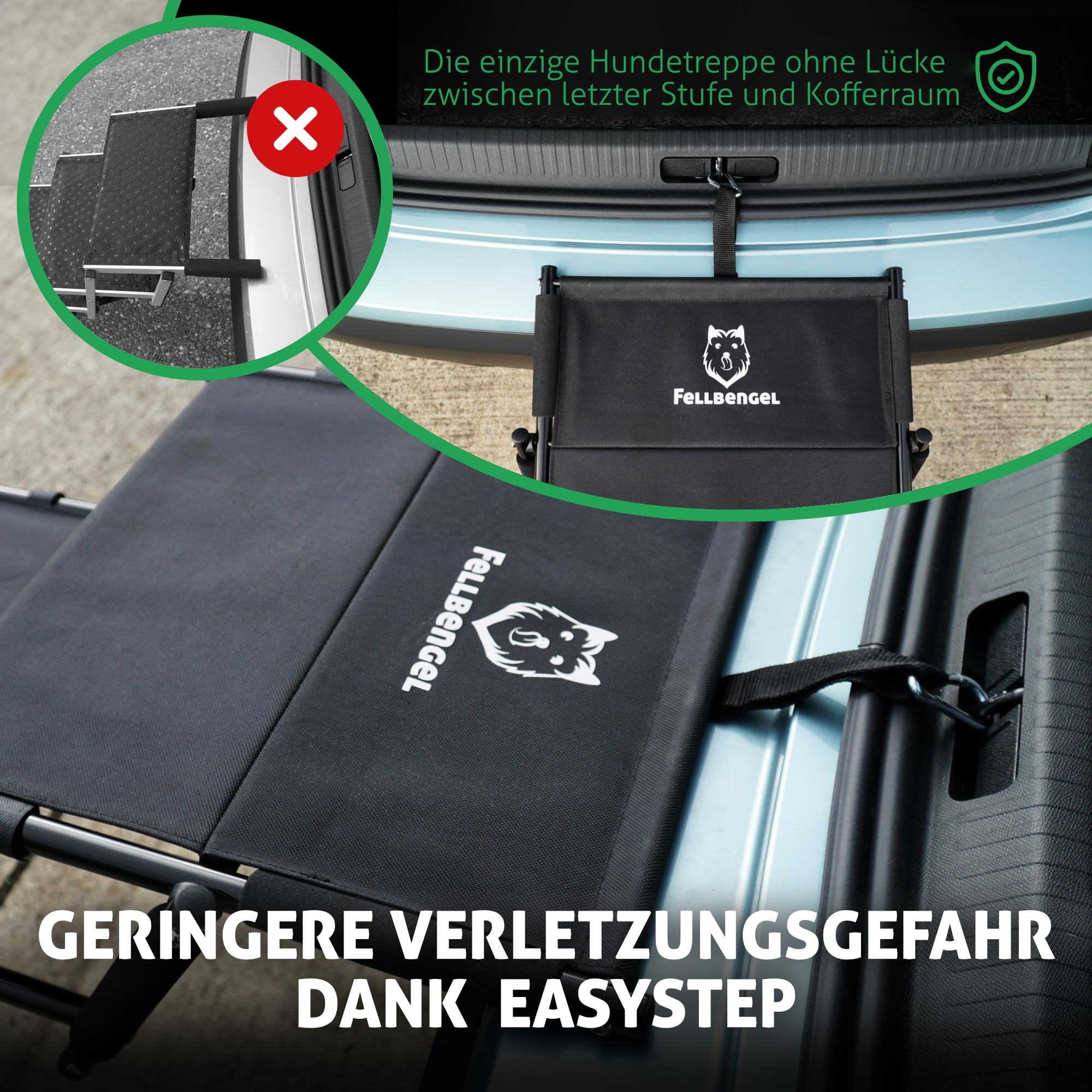 Hundetreppe Auto [mit einzigartiger Sicherheitsstufe] Hunderampe Auto klappbar - Einstiegshilfe Hund Auto - Hundetreppe große Hunde - Hundeleiter faltbar bis 60kg