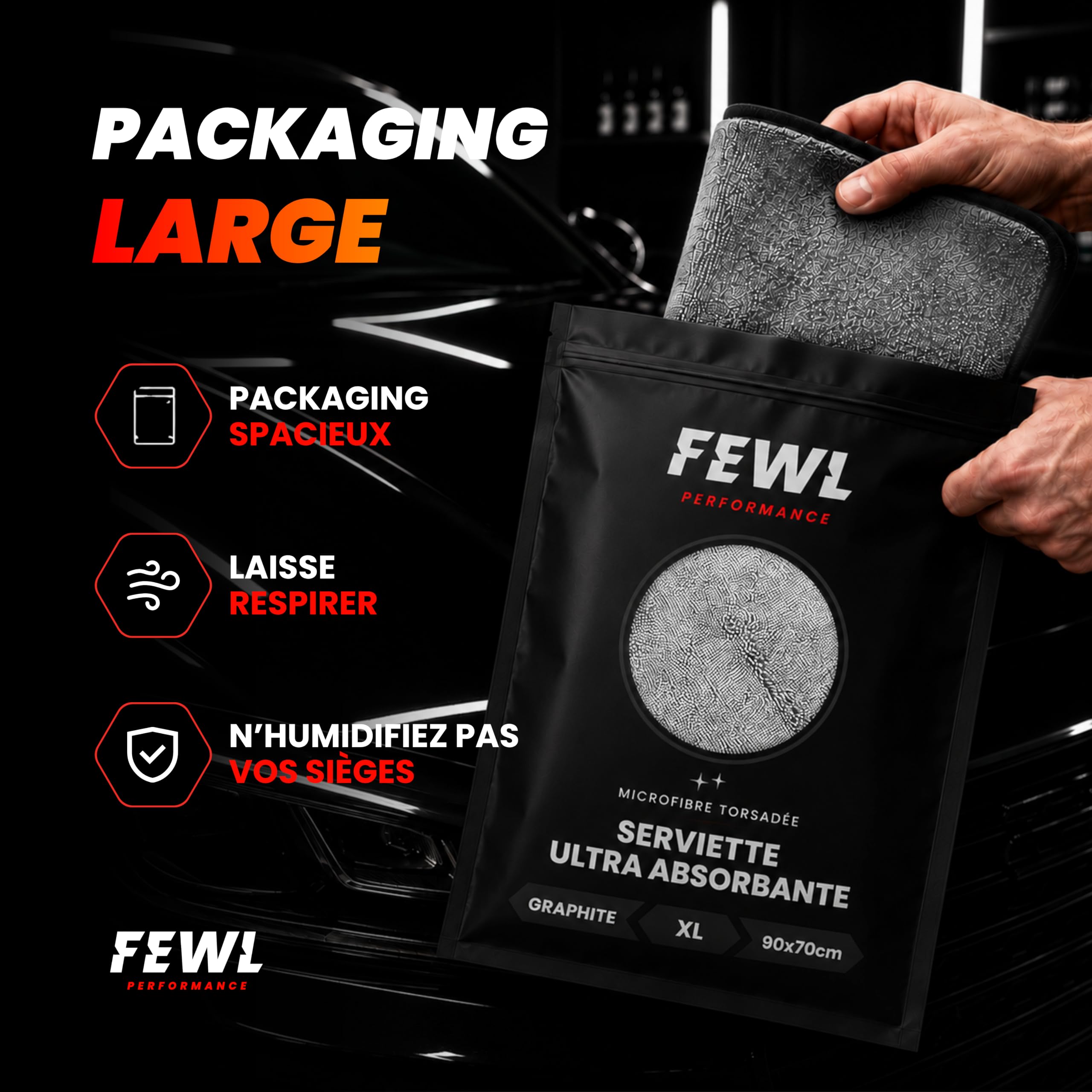 Set mit 2 Mikrofaser-Handtüchern, 800 g/m² – Ultra saugfähig XL 90 x 70 cm – trocknet ohne Spuren oder Kratzer – Mikrofasertuch Detailing Auto Premium