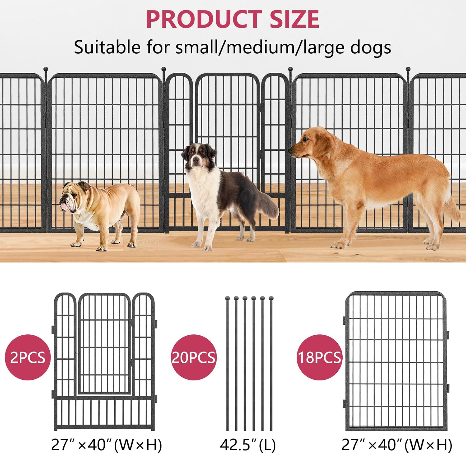 Dog Playpen 40" Height 20 Panels Portable Pet Fence Outdoor for Yard Indoor Dog Pen Outdoor for Medium/Small Animals, Large Pet Puppy Playpen Heavy Duty Pet Fence for RV Camping, Yard