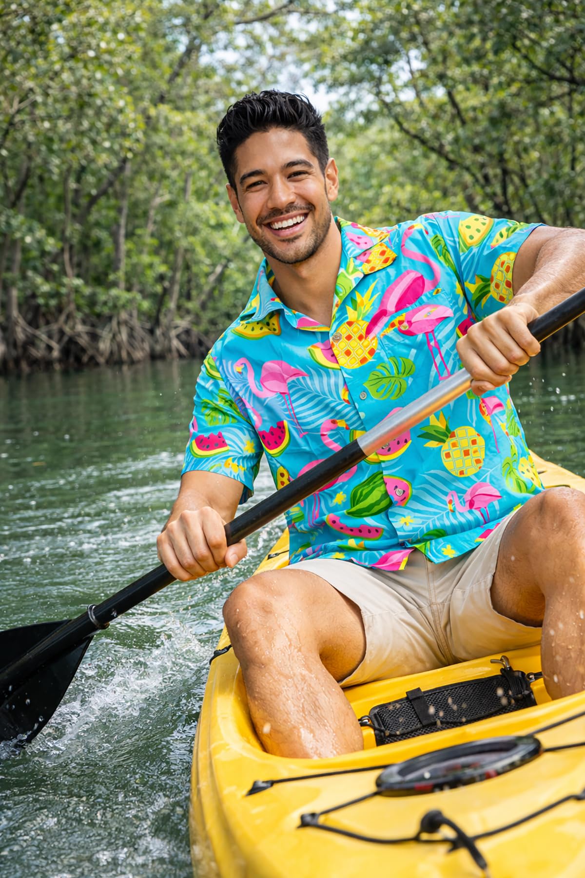 Camisa Hawaiana Hombre Manga Corta Flamingo Melon King Kameha
