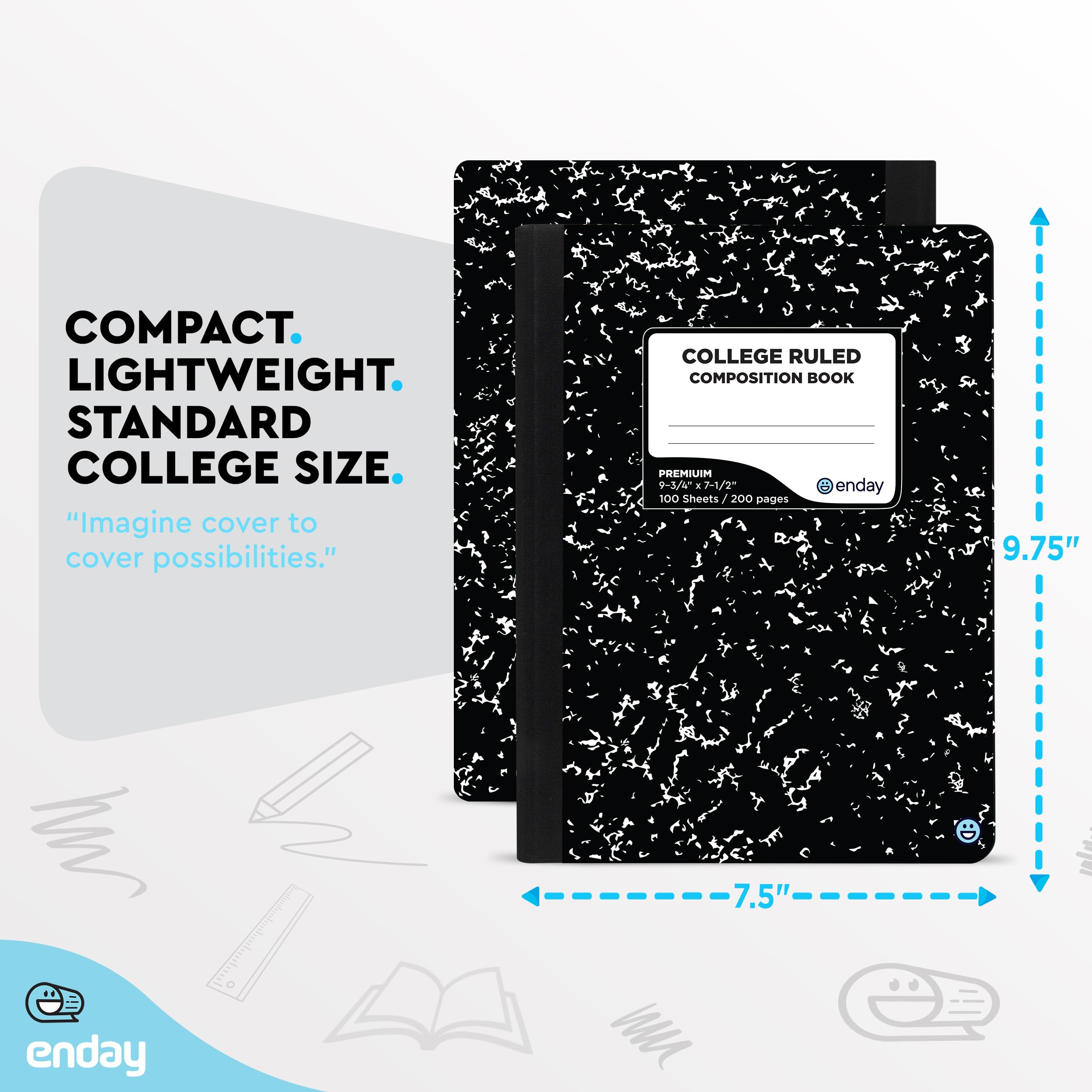 Enday Quaderno per composizione a righe (48 pezzi) – Quaderno per composizione in marmo, quaderno per composizione universitaria, blocco per composizione, 100 fogli per scuola e ufficio