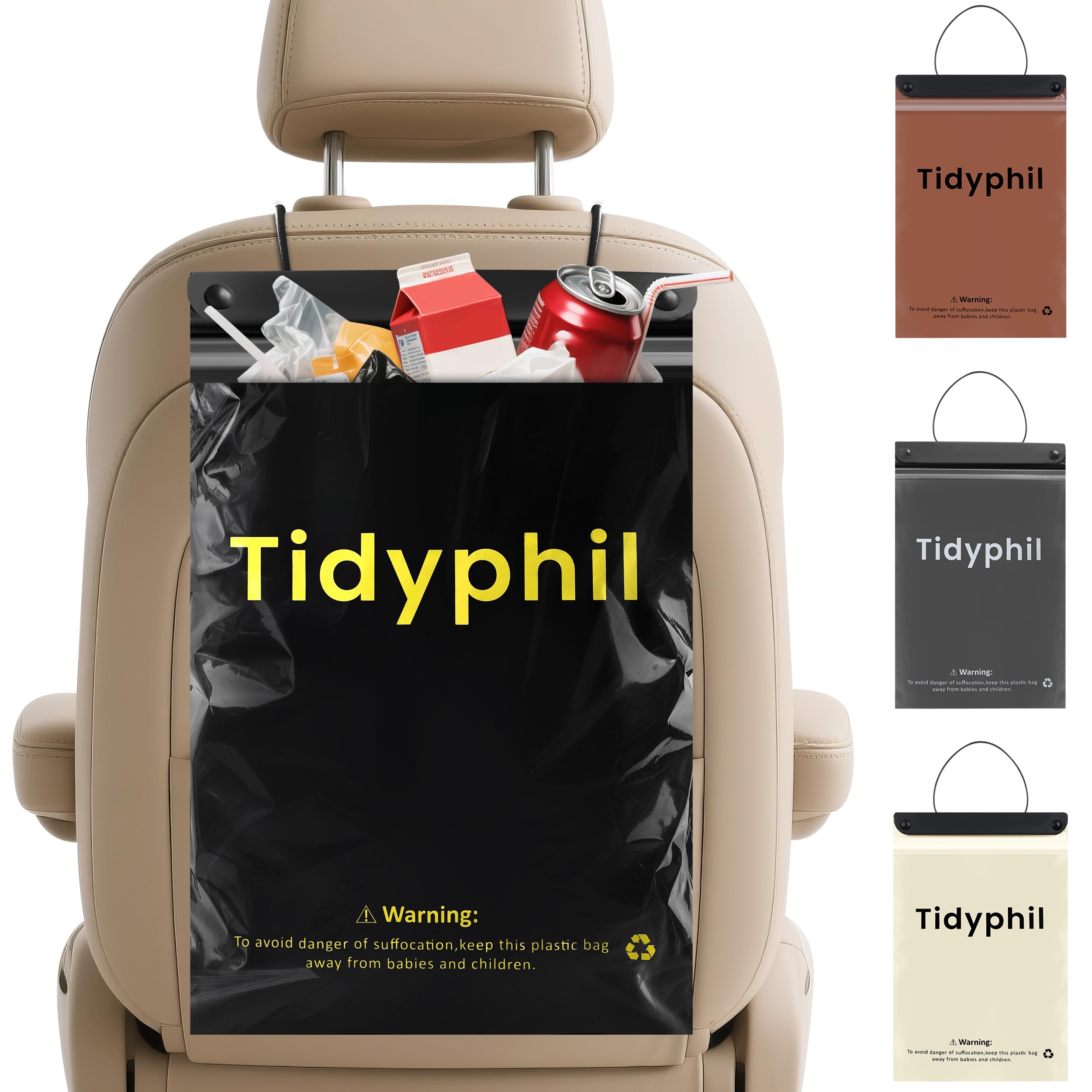 50 PCS Disposable Car Trash Bags Hanging, Leak-proof, Odor Seal. 2 Gallon Car Garbage Bags, Big Capacity. Independent of Car Trash Can, Easy Stick-On