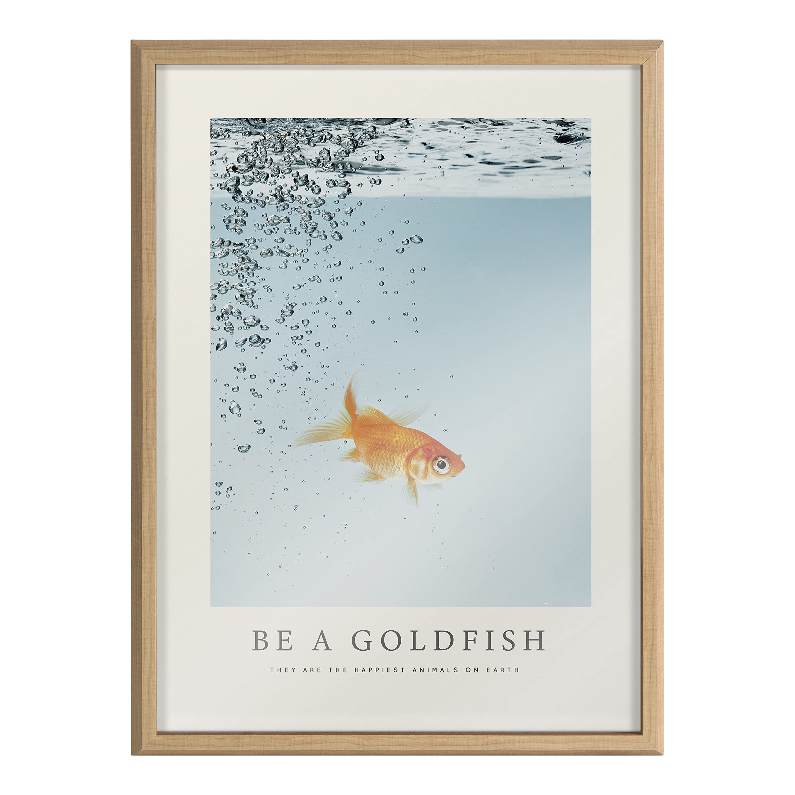 Kate and Laurel Blake Be A Goldfish Framed Printed Glass Wall Art by The Creative Bunch Studio, 18x24 Natural, Decorative Animal Inspirational Art for Wall