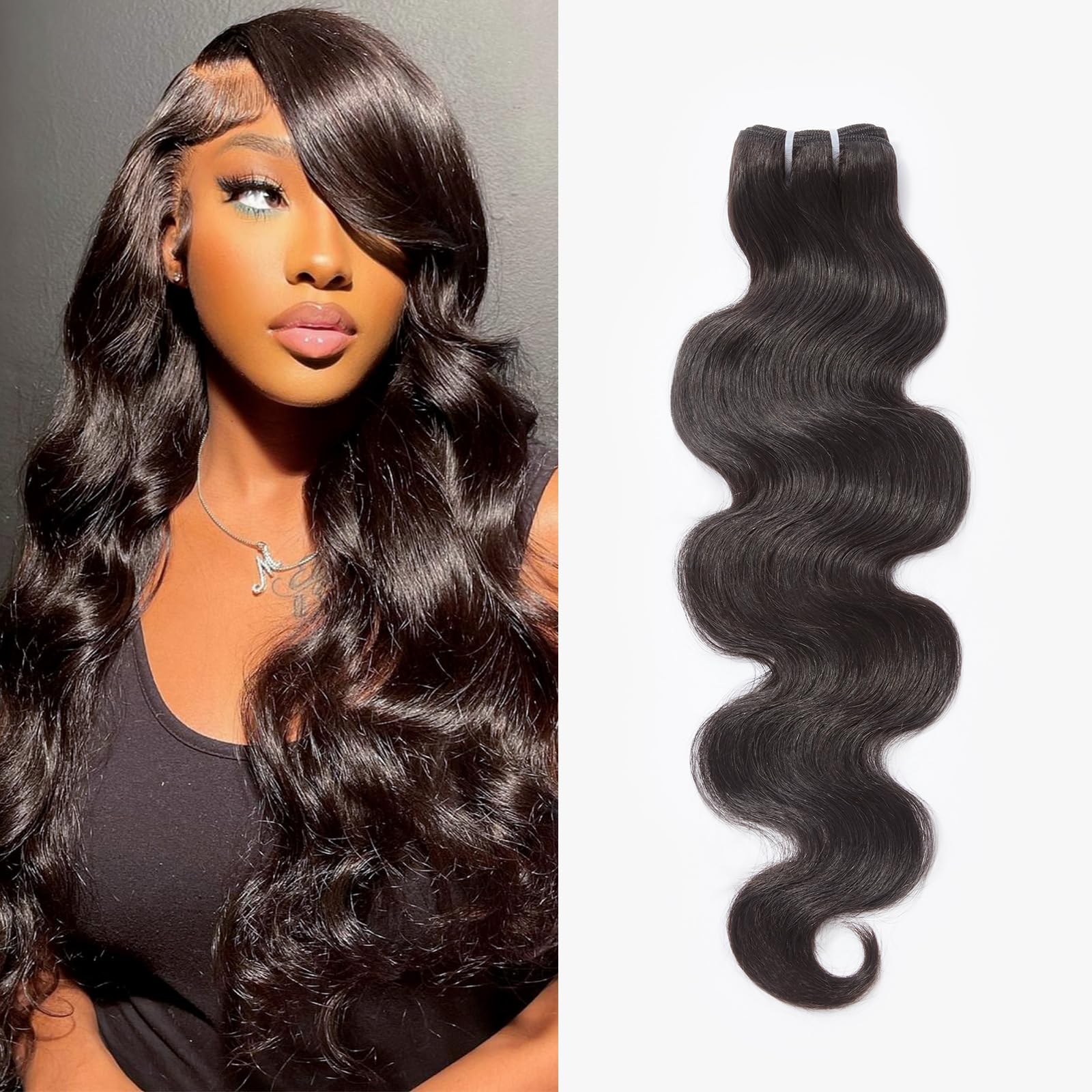 WEQUEEN Bundles Human Hair Body Wave 16A Brazilian Virgin Hair Bundles 18 Inch Thick Weave Natural Black