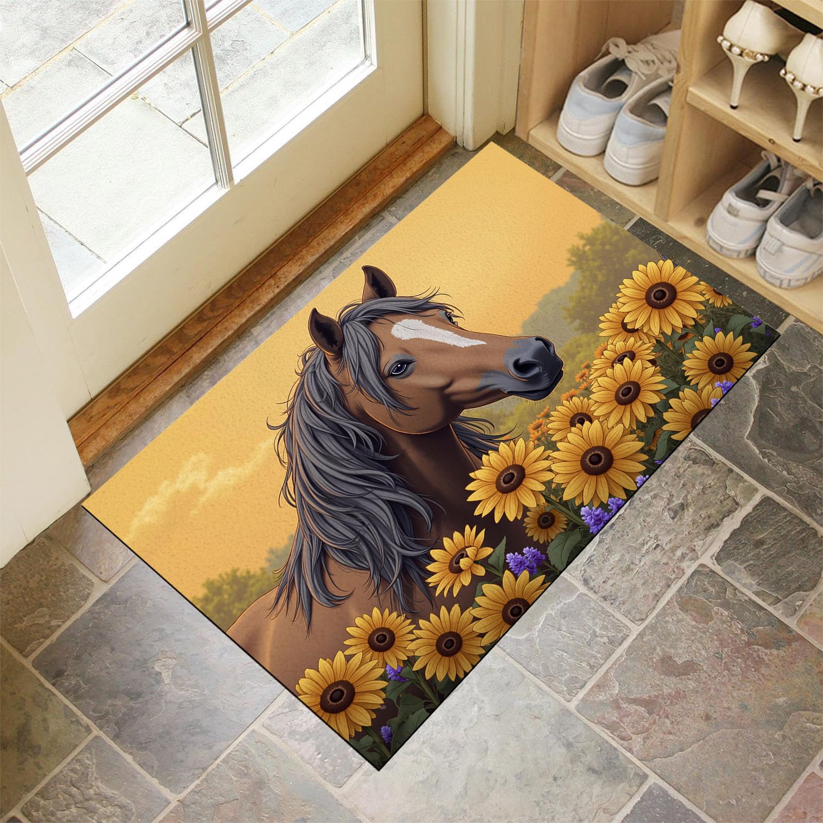 Tapis d'entrée absorbant pour chien lavable et antidérapant jaune