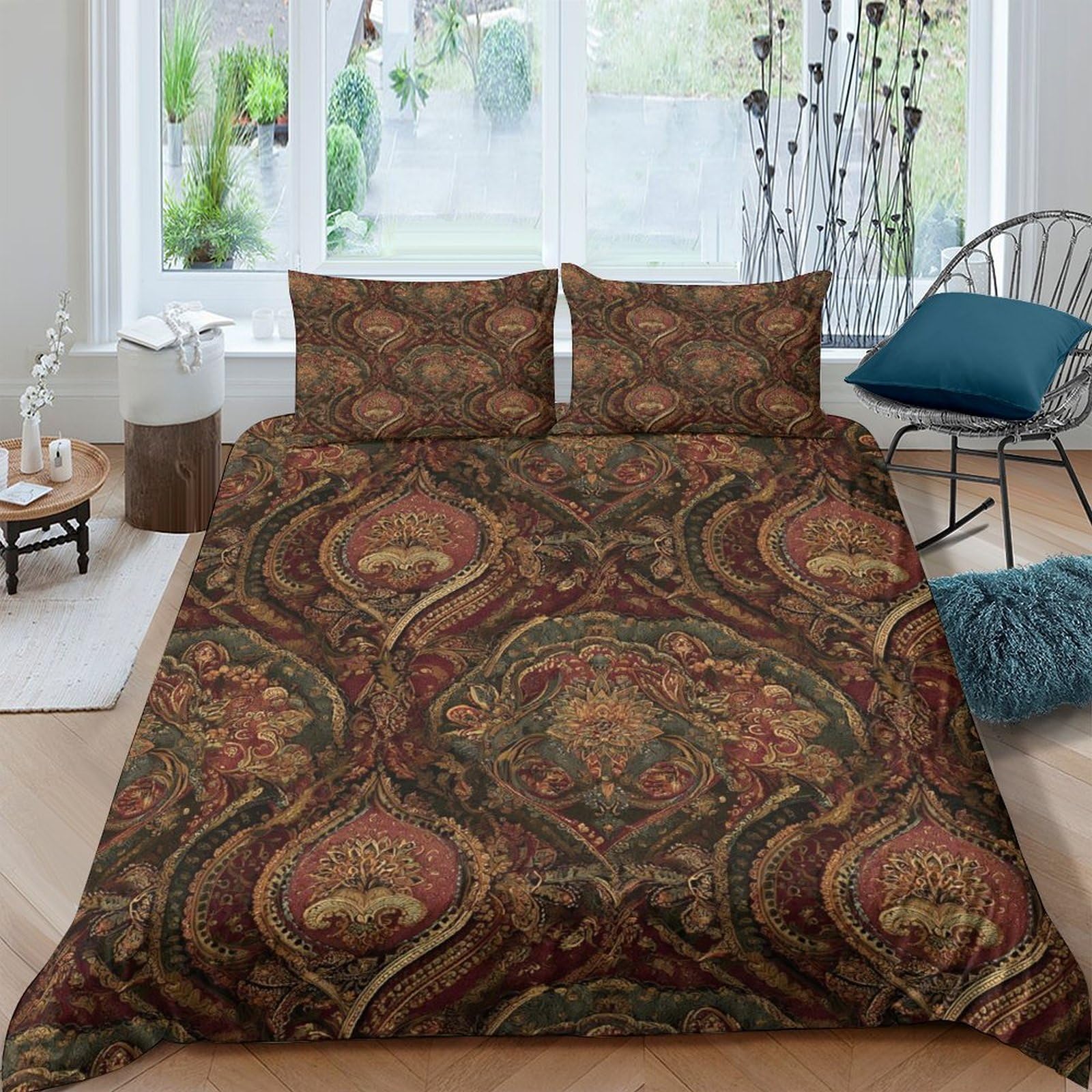 Ctjqhvkz Style-3 3D Printed Vintage Baroque Pattern Fitted Sheet Microfiber Soft Brown Paisley Bed Cover Anti-Slip Easy Care For Bedroom Guest Room Single（135X200cm）