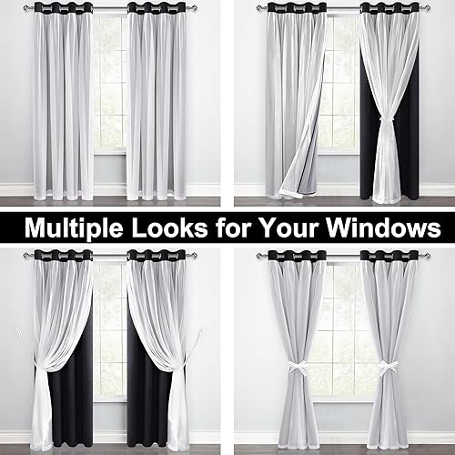 Miniatura 7 de Cortinas 100% opacas de doble capa, cortinas opacas con superposición transparente para sala de estar, dormitorio, aislamiento térmico con ojales,