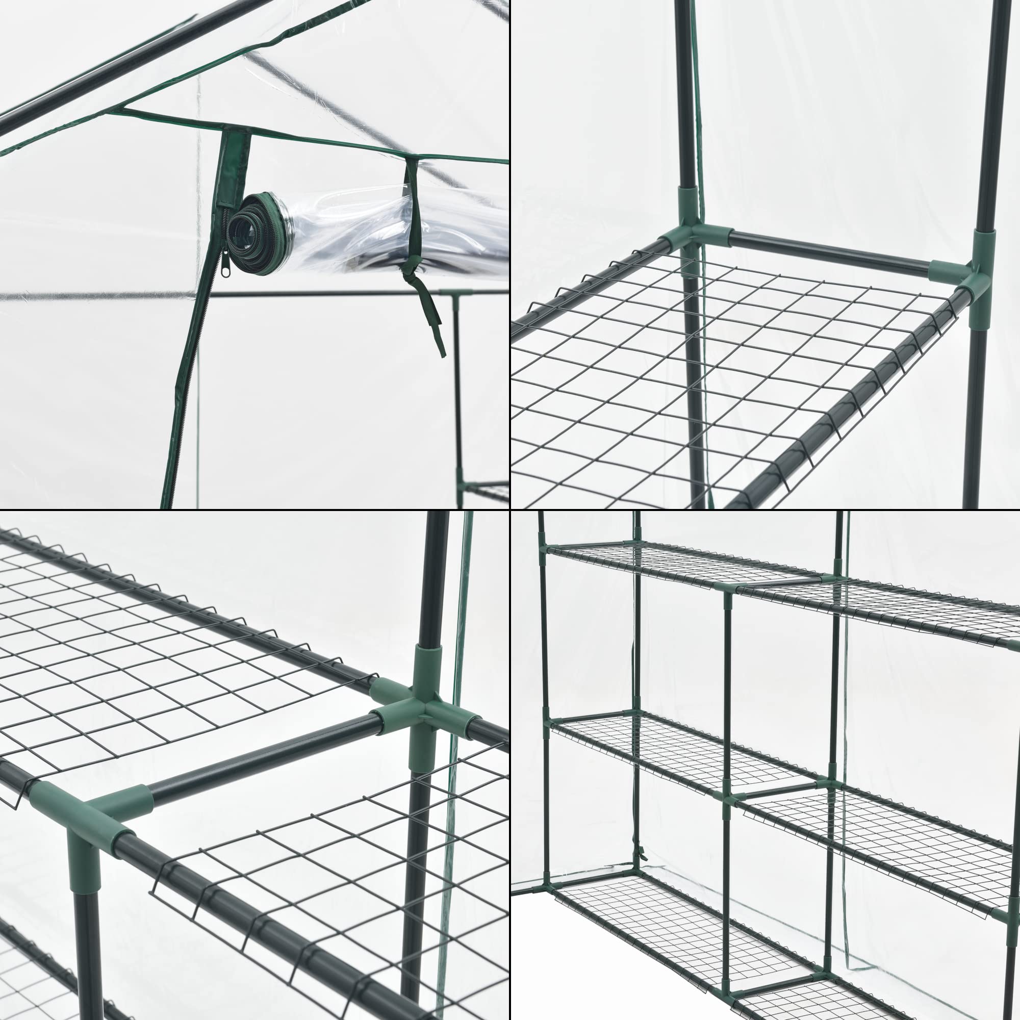 Serra da Giardino con 6 Ripiani (LxPxA) 200 x 200 x 220 cm Copertura in PVC e Telaio in Acciaio - Apertura Porta con Zip - Forma di Casetta