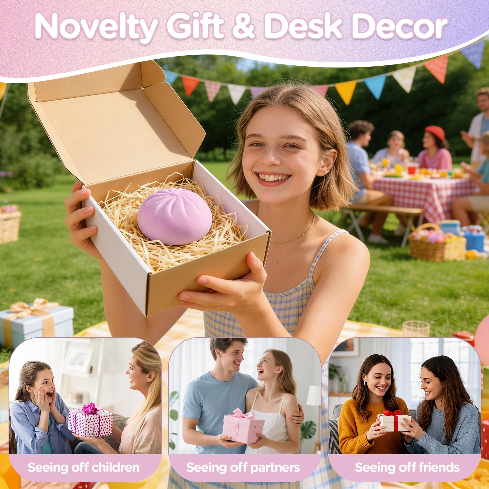 Dumpling Squishy Mystery Box, Viral Squishy Dumpling Toy, Bao Bun Squeeze Stress Relief Fidget Toys for Holiday & Birthday Gifts (Pink) — view 4