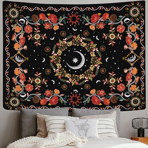 Miniatura 2 de TTYQXZ Tapiz de pared bohemio  Tapiz floral de vid para colgar en la pared, tapices de luna, mandala, flor, hippie, decoración del hogar, tapiz