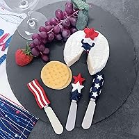 Vista 3 de Supreme Housewares Americana - Esparcidores patrióticos de queso, asas de resina pintadas a mano con cuchillas de acero inoxidable para untar queso