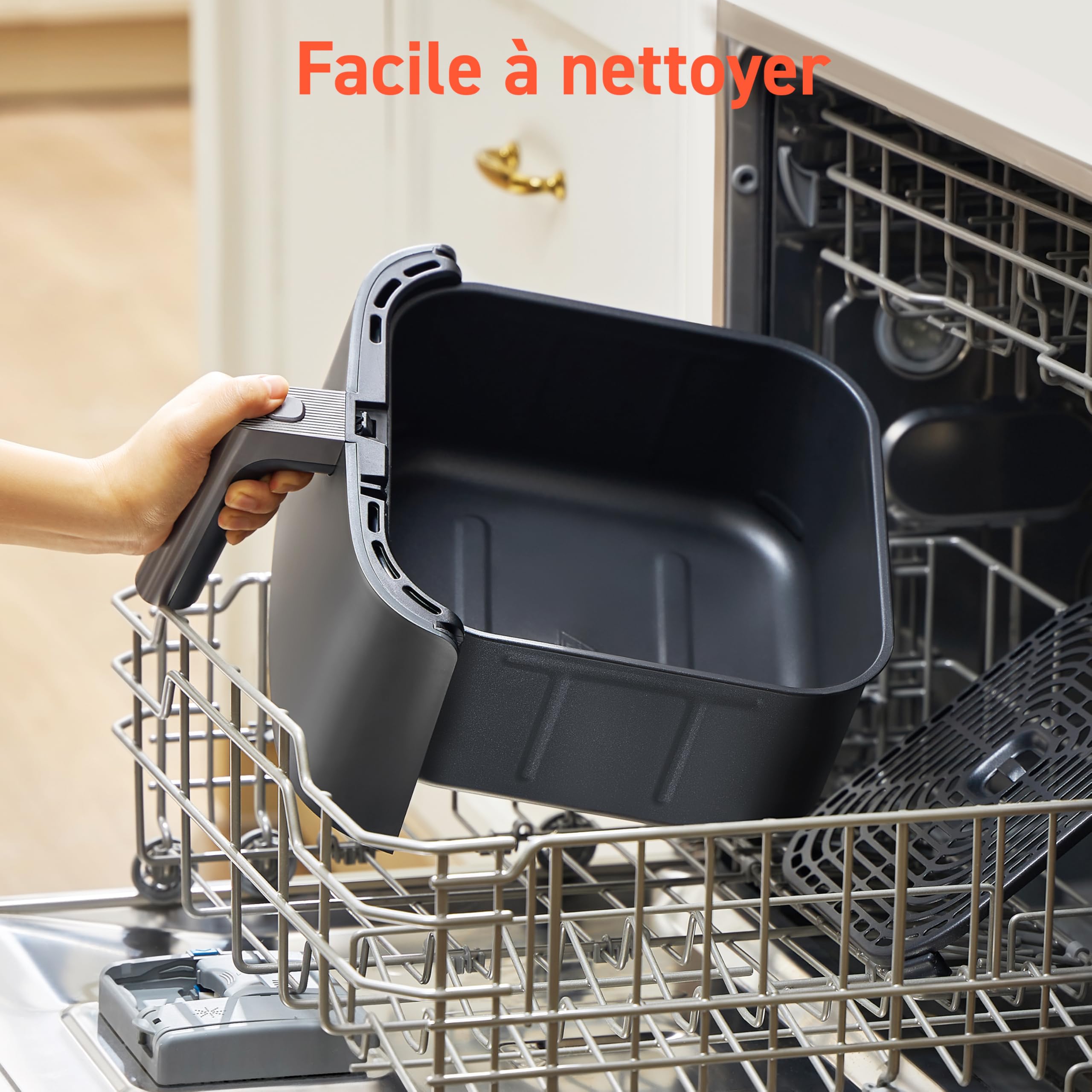 Panier d'origine pour friteuse à air COSORI Turbo Blaze 6L, revêtement céramique sans PFAS, accessoire de rechange pour friteuse à air CAF-DC601-KEU, antiadhésif, compatible lave-vaisselle, gris