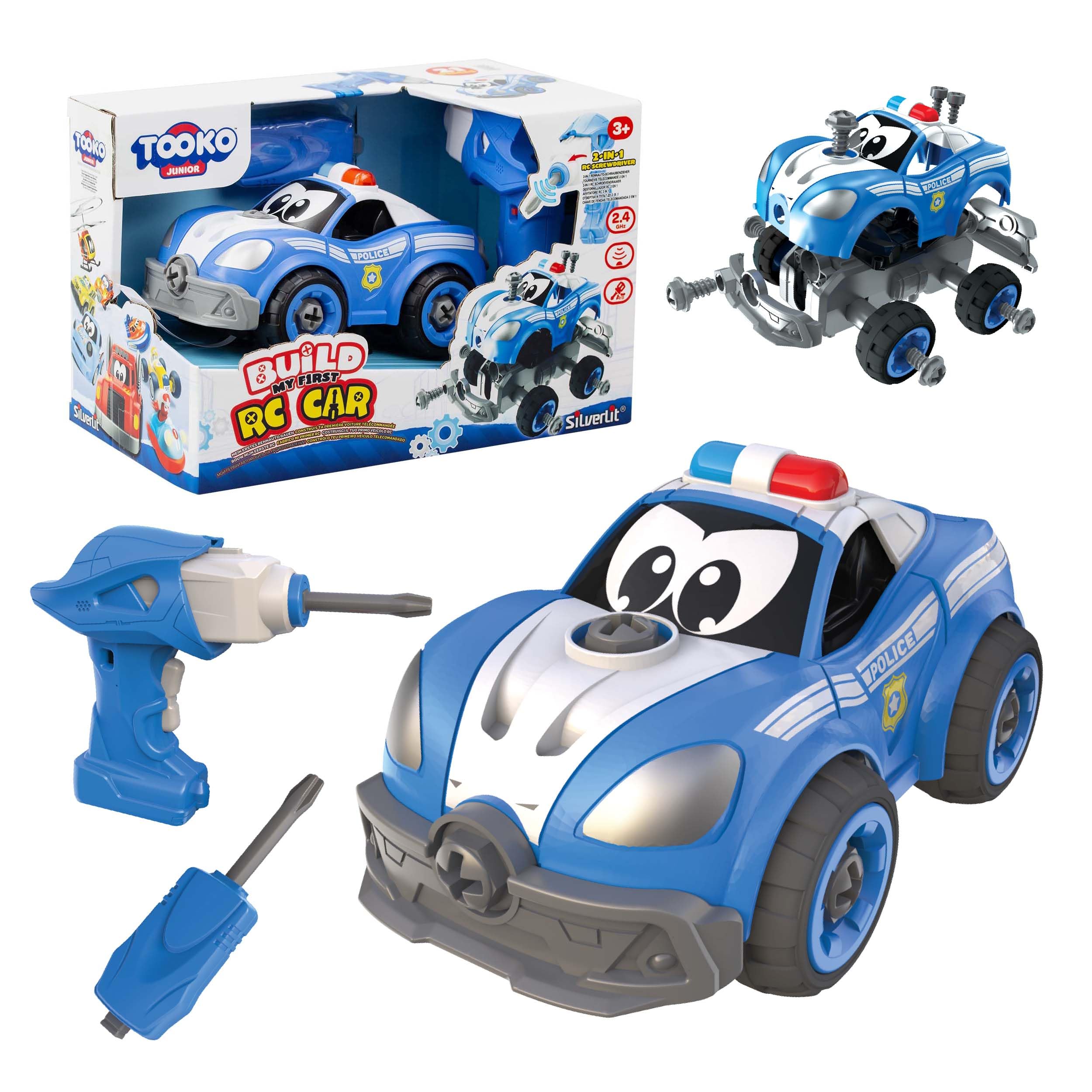 Silverlit Tooko Build My First Police Car Ages 3+ - 22+ Piece RC Assembly Kit for Toddlers, 2-in-1 Electric Screwdriver, Remote Control, Flashing Lights and Sirens, Educational Toys and Gifts for Kids