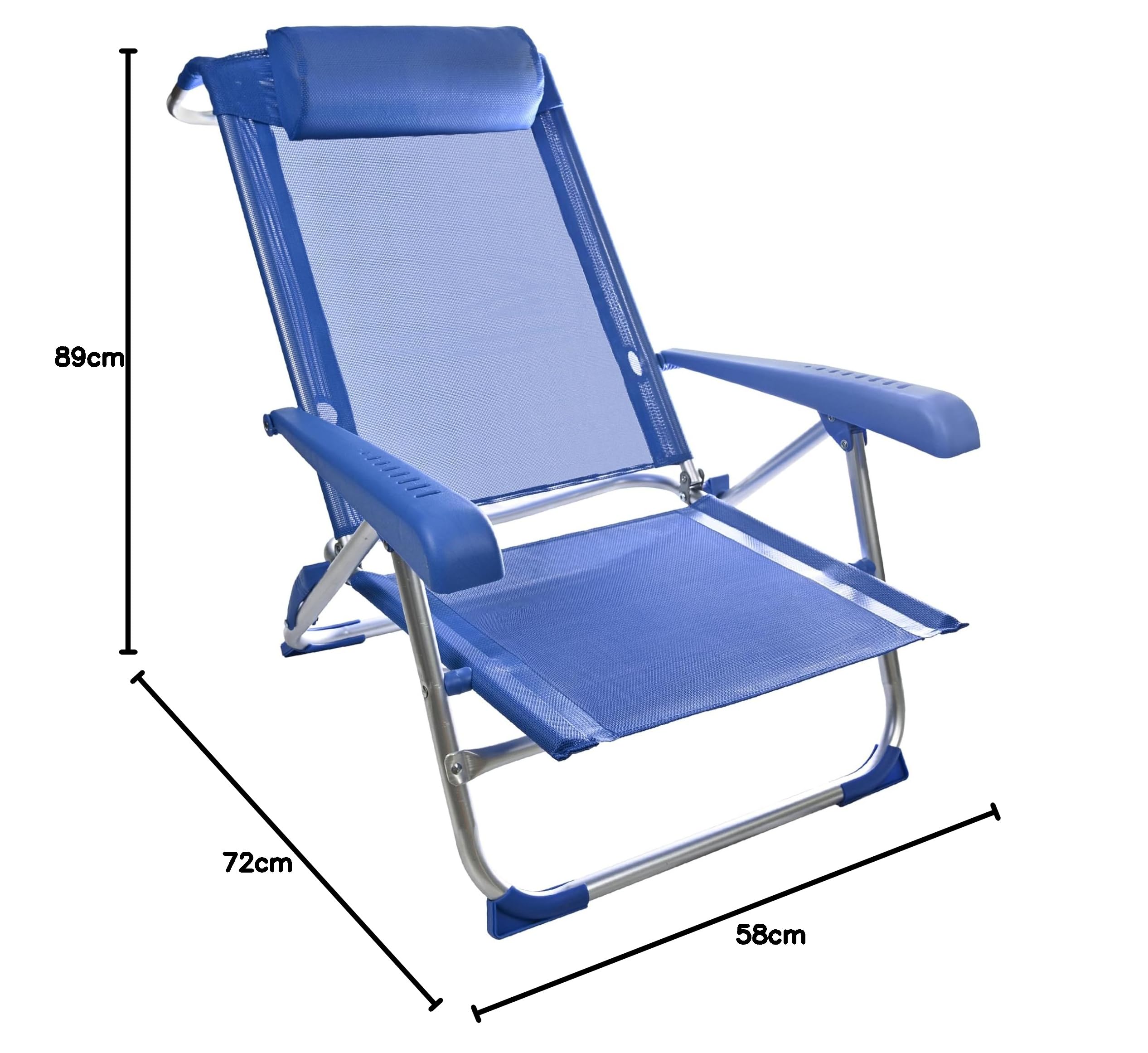 HERSIG - Silla Playa Plegable - Silla Plegable Ligera - Sillas para Playa - Sillas Reclinables con Reposacabezas - Ideales para Verano y Camping - Fácil de Transportar - Azul