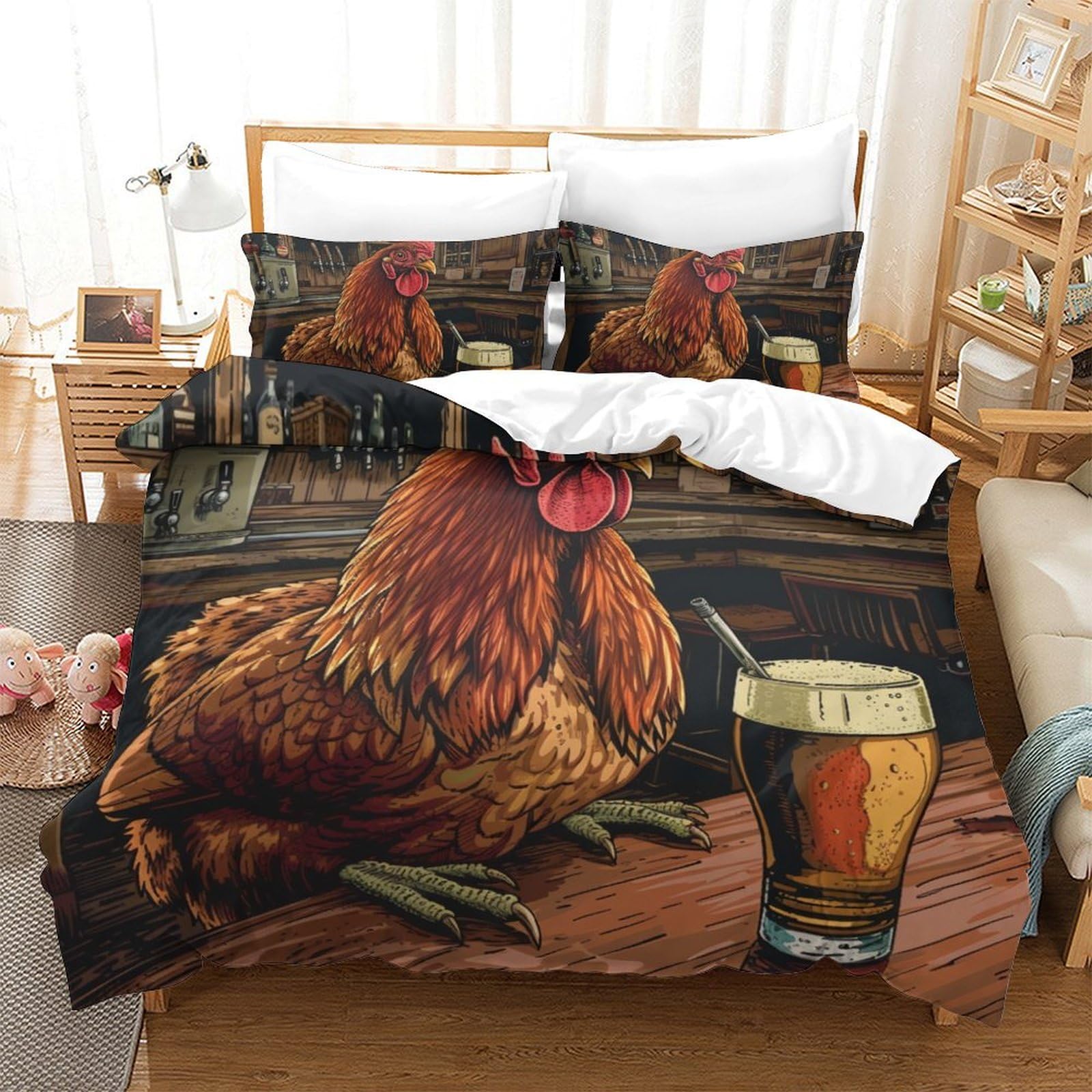 Housses de couettes Le Coq pour chambre cocooning : parure King 3 pièces douce