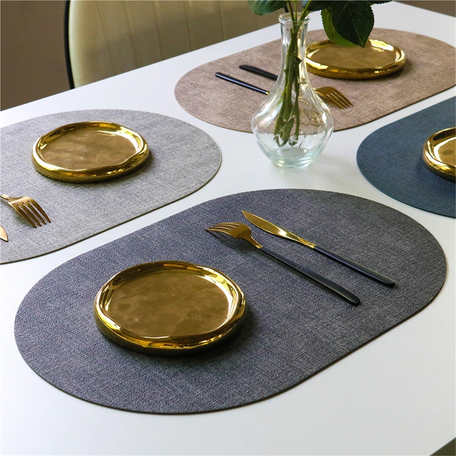 Décoration de Table, Sets de Table, Tapis de Cuisine/Salle à Manger en Similicuir, Forme Ovale, pour Restaurant à Domicile