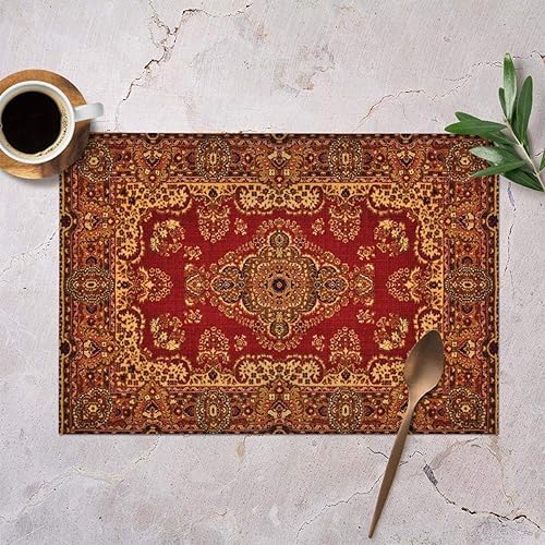 Miniatura 2 de Mugod Juego de 4 manteles individuales persas orientales, decorativas, resistentes al calor, antideslizantes, lavables, para mesa de cocina, 12 x 18