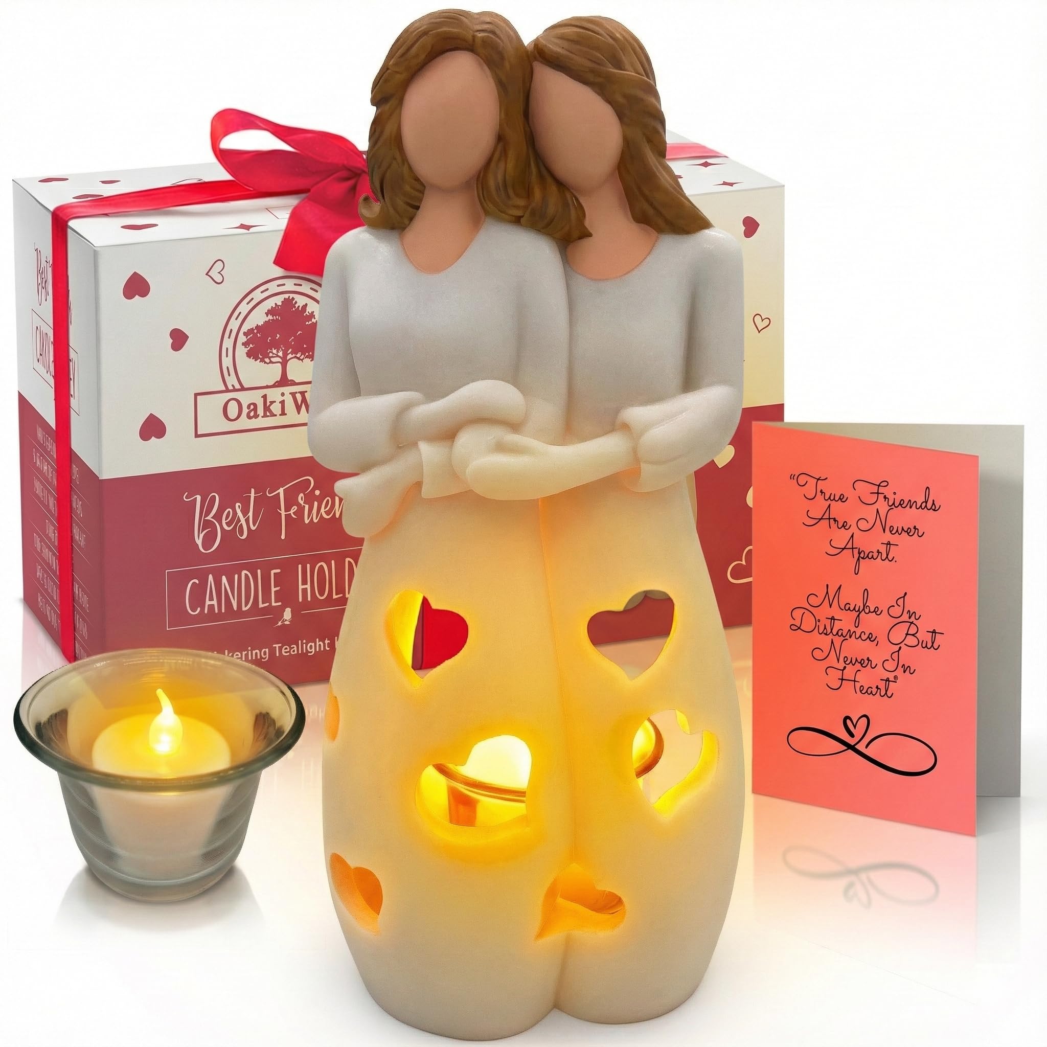 Sister/BFF/Mum Candle Holder Statue with Flickering LED Candle Gift- Gifts for Birthday, Mother's Day, Bday Gift Ideas, Unique Best Friend, Bestie (Light Brown)
