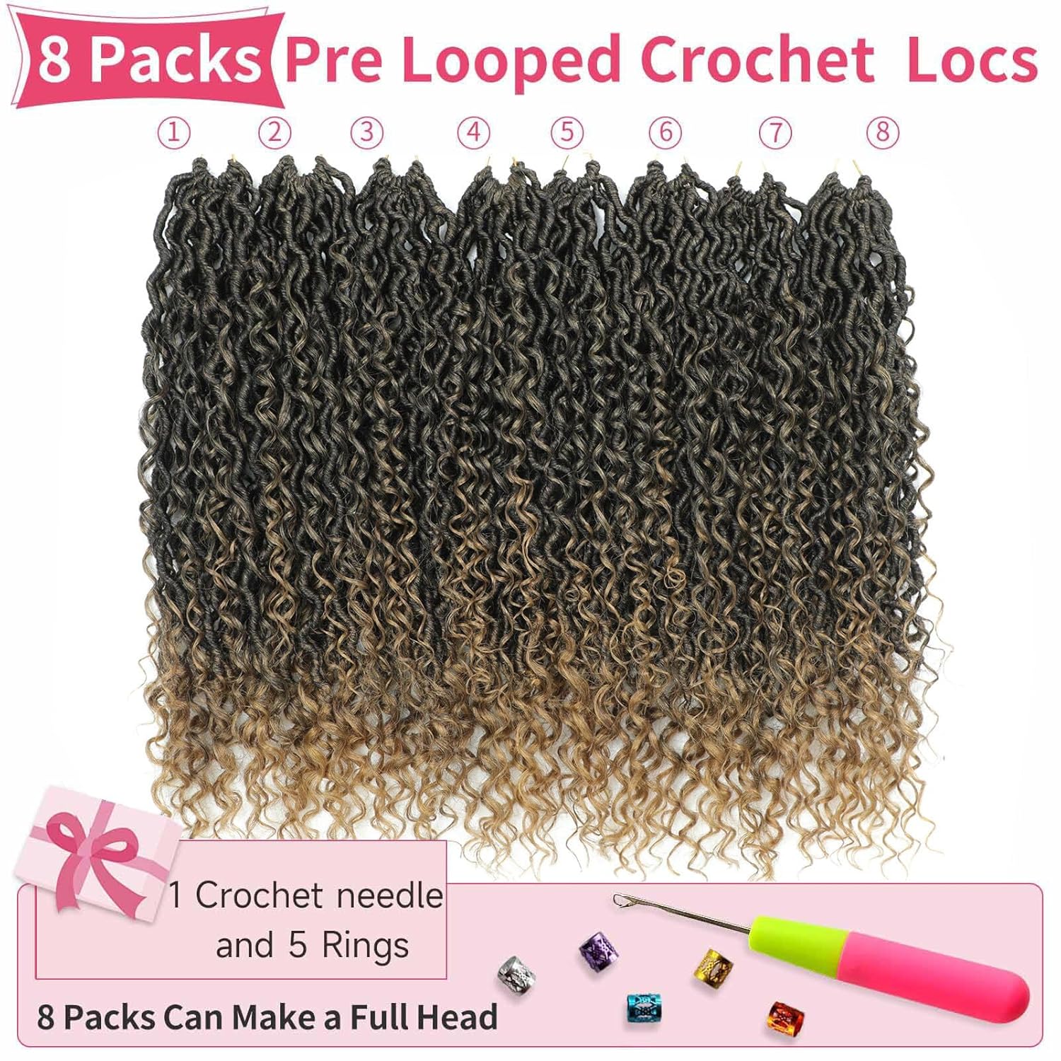 Alicoco Goddess Locs Crochet Hair 20 Inch 8 Packs Faux Locs Crochet Hair For Women Boho Soft Locs Pre-looped River Crochet Locs With Curly Ends (20 Inch (Pack of 8), T27)