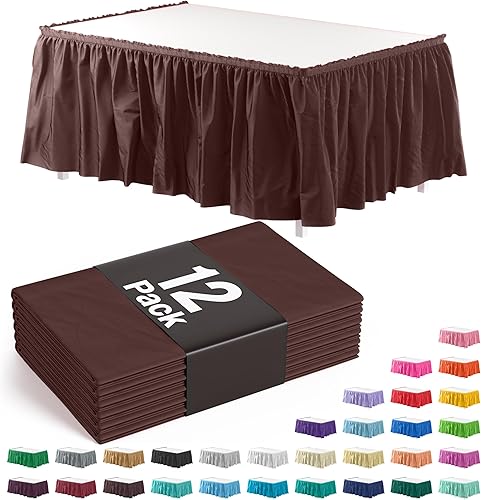 Miniatura 109 de Exquisite Falda de mesa con volantes, color marrón, paquete de 2 faldas de mesa de 14 pies de largo para mesas rectangulares de 6 pies o faldas