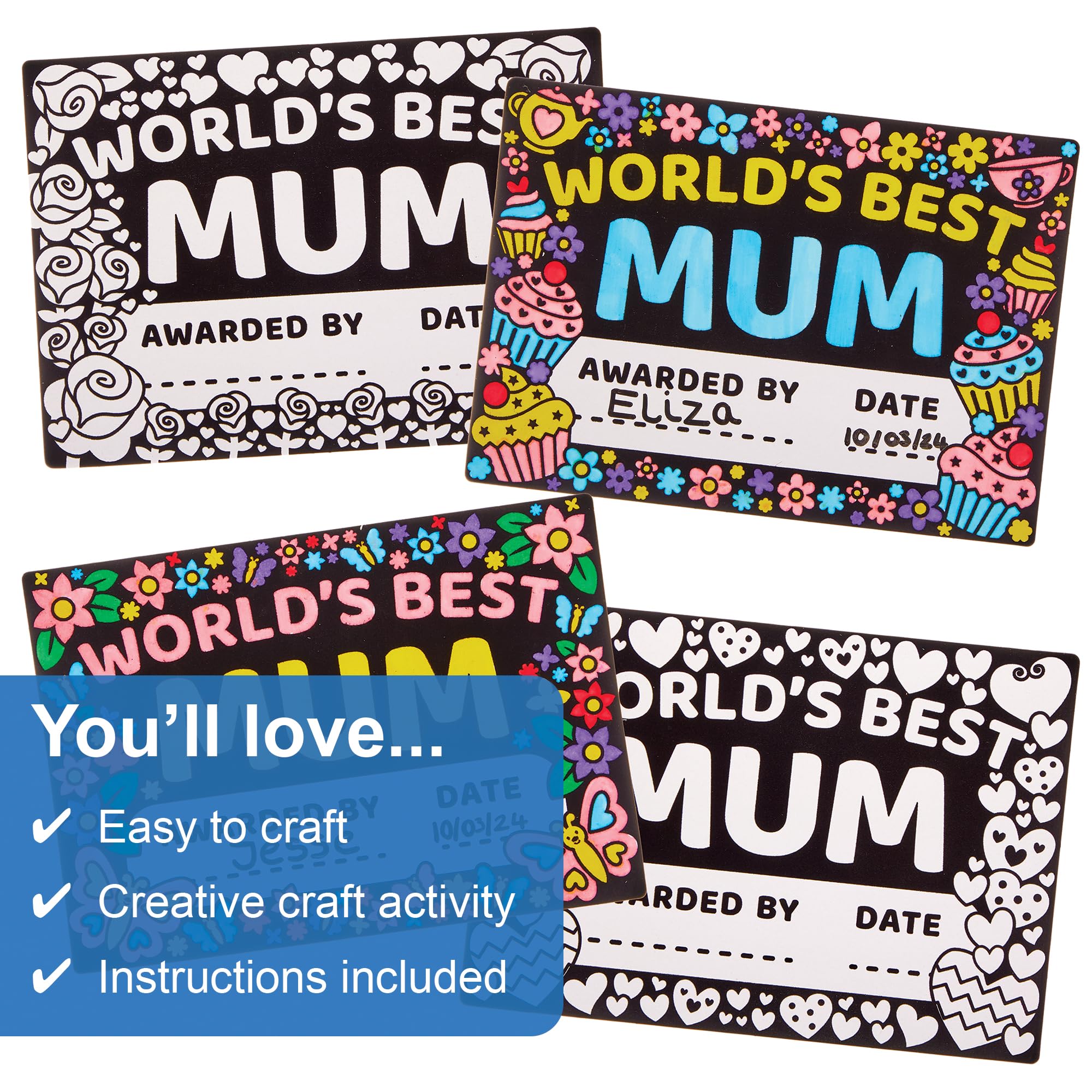 Baker Ross FX952 Mother's Day Colour In Fuzzy Art Certificates - Pack of 8, Mothers Day Gift Craft Kits for Kids - Image 3