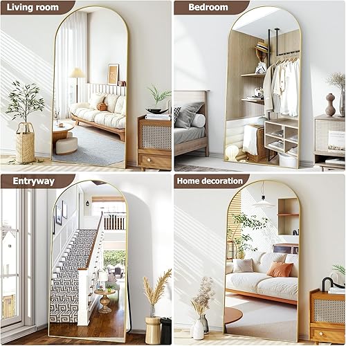 Vista 86 de Espejo arqueado de longitud completa, espejo arqueado de 36 x 78 pulgadas con soporte, montado en la pared para baño, vestidor, para colgar