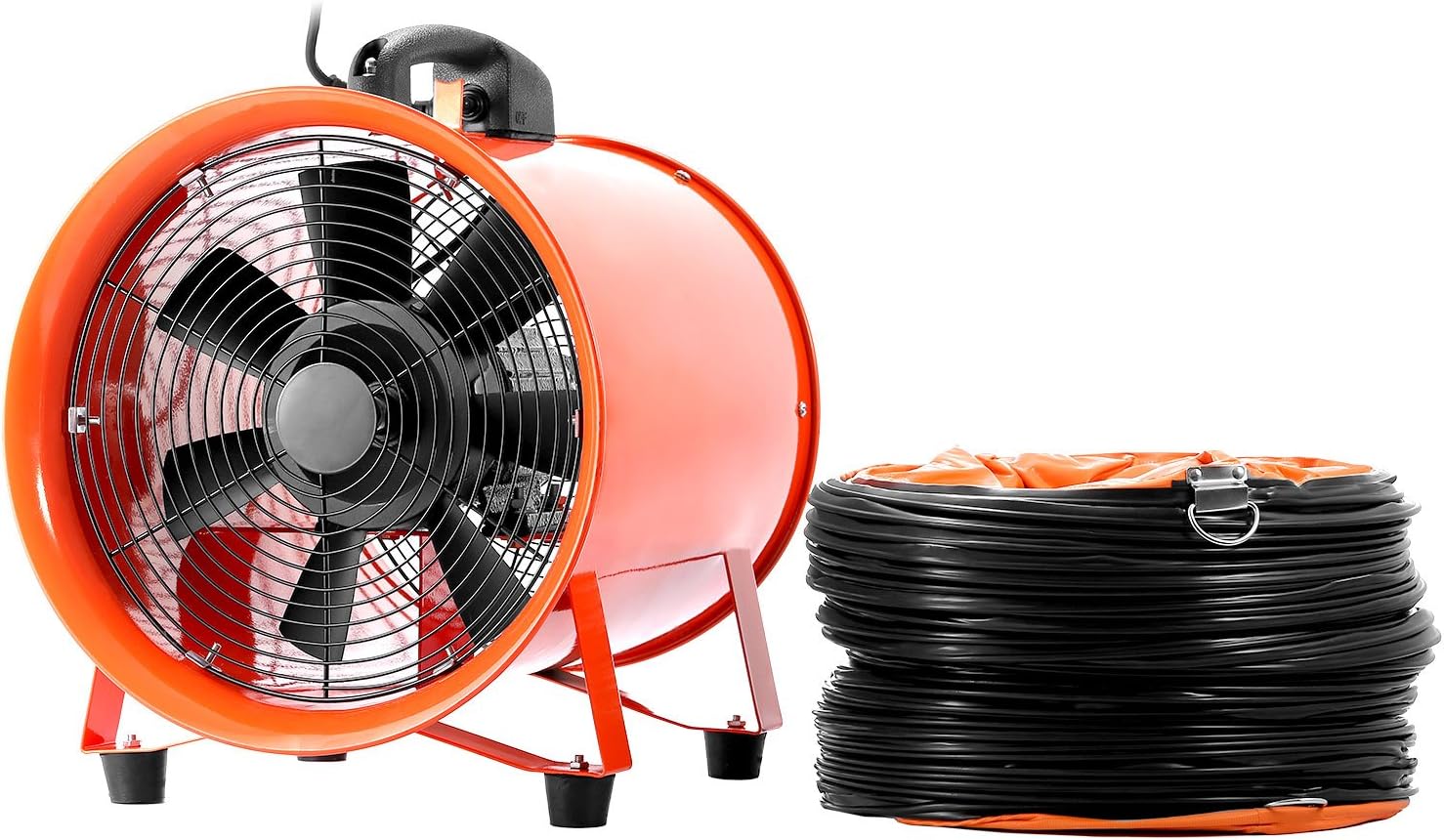 LOVSHARE Ventilator Blower 5M Duct 10 Inch 1518 CFM Portable Industrial Fan 2800 RPM 0.43 HP Workshop Fume Extractor Fan High Velocity Blower Fan with Retractable Duct (10 inch with duct)