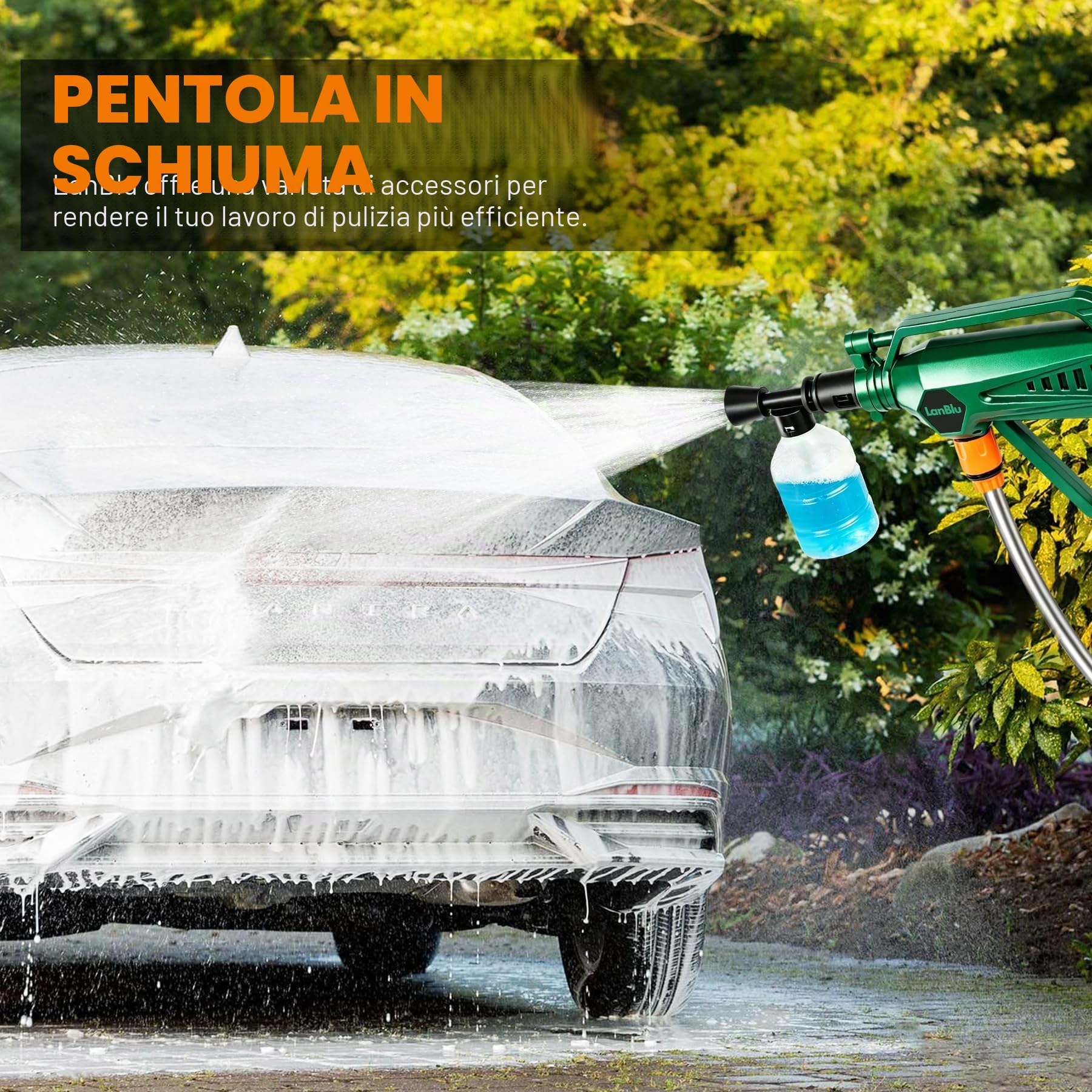 LanBlu Idropulitrice a Batteria, 800PSI Idropulitrice Portatile per Auto