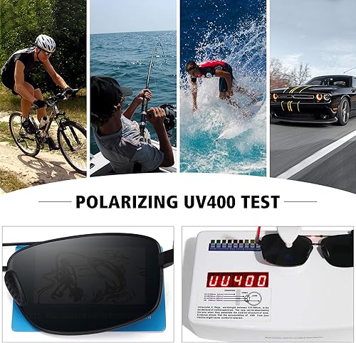 Miniatura 5 de WOWSUN Gafas de sol polarizadas para hombre, protección UV, marco de metal rectangular, gafas de sol de moda para hombre, para conducir golf