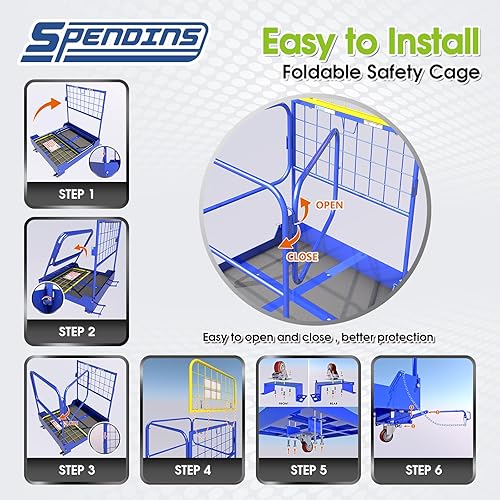 Miniatura 6 de Jaula de seguridad para carretilla elevadora, plataforma de trabajo plegable de 36 x 36 pulgadas, 1150 libras, cesta de acero pesado con cuatro