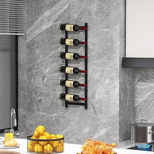 Miniatura 2 de GOFLAME Estante para vino montado en la pared, estante colgante para 6 botellas, soporte de vino de metal inoxidable para pared, organizador de