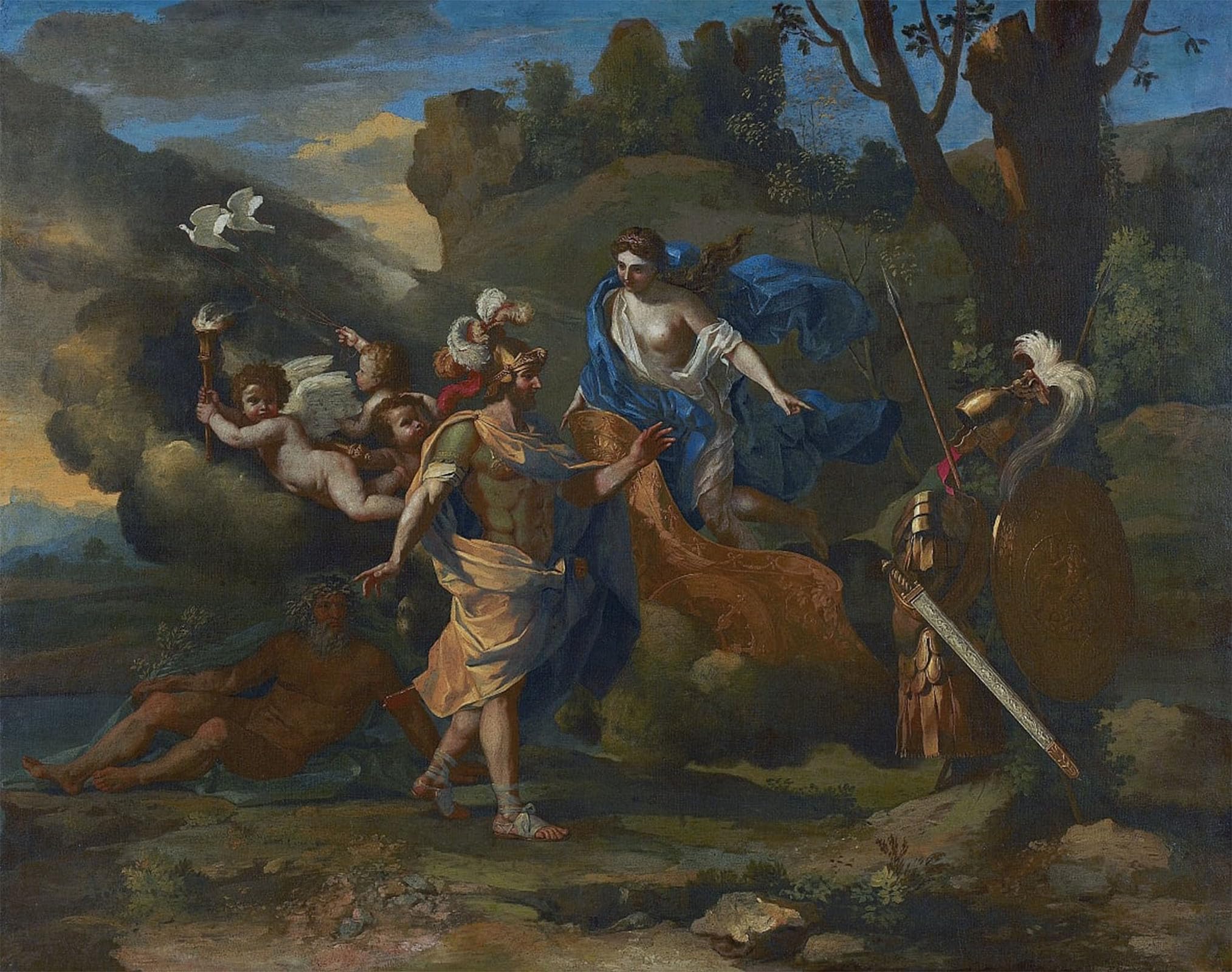 ARTXLXXBN Famous Painting Art Wall Decor Abstract Art Picture Venus Showing Her Arms to Aeneas by Nicolas Poussin Animal Pictures for Home Decor 60x90cm
