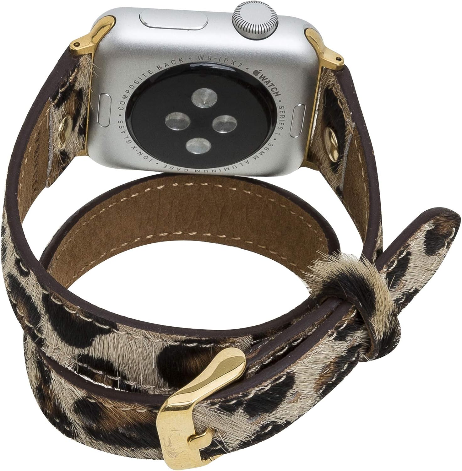 Venito Savona Double Wrap Leather Slim Watch Band w/Gold Stud Compatible with Apple Watch iwatch Series 1, 2, 3, 4, 5, 6, 7, SE - 45mm / 44mm / 42mm / 41mm / 40mm / 38mm, w/Stainless Steel Hardware - Image 4