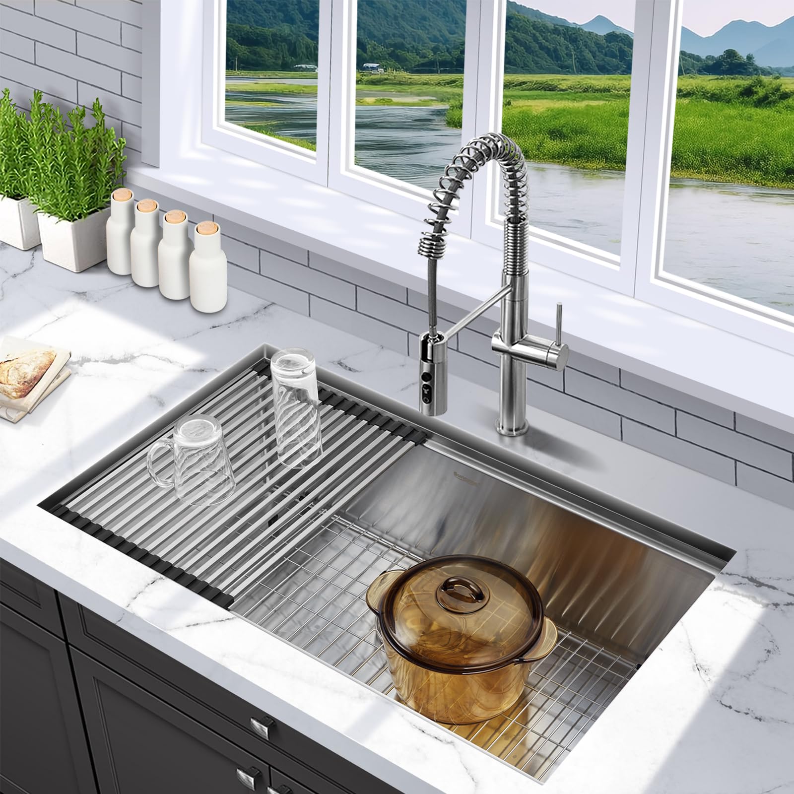 Undermount Kitchen Sink 32x19x10 Inch, Stainless Steel Large Single Bowl Workstation Sinks with 5 Accessories