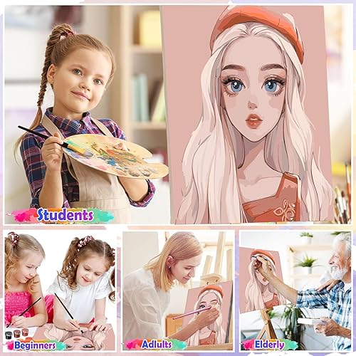 Miniatura 8 de Pintura por números para adultos, principiantes y niños, 19.6 pulgadas de ancho x 15.7 pulgadas de largo, lienzos de princesa para pintar,