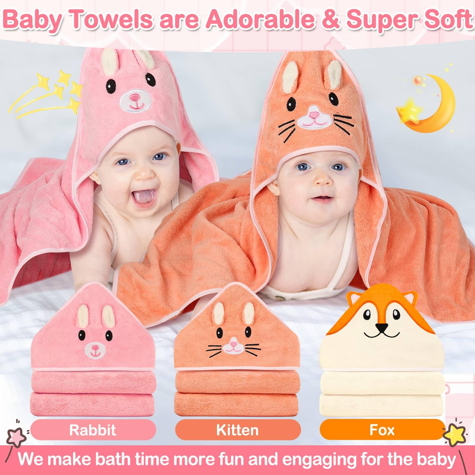 Sublaga 78,9 x 78,9 cm Baby-Kapuzenhandtücher, 9-teiliges Bad für Mädchen, Waschlappen-Set mit niedlichem Design, Duschtuch, Geschenk für Neugeborene, Säuglinge und Kleinkinder