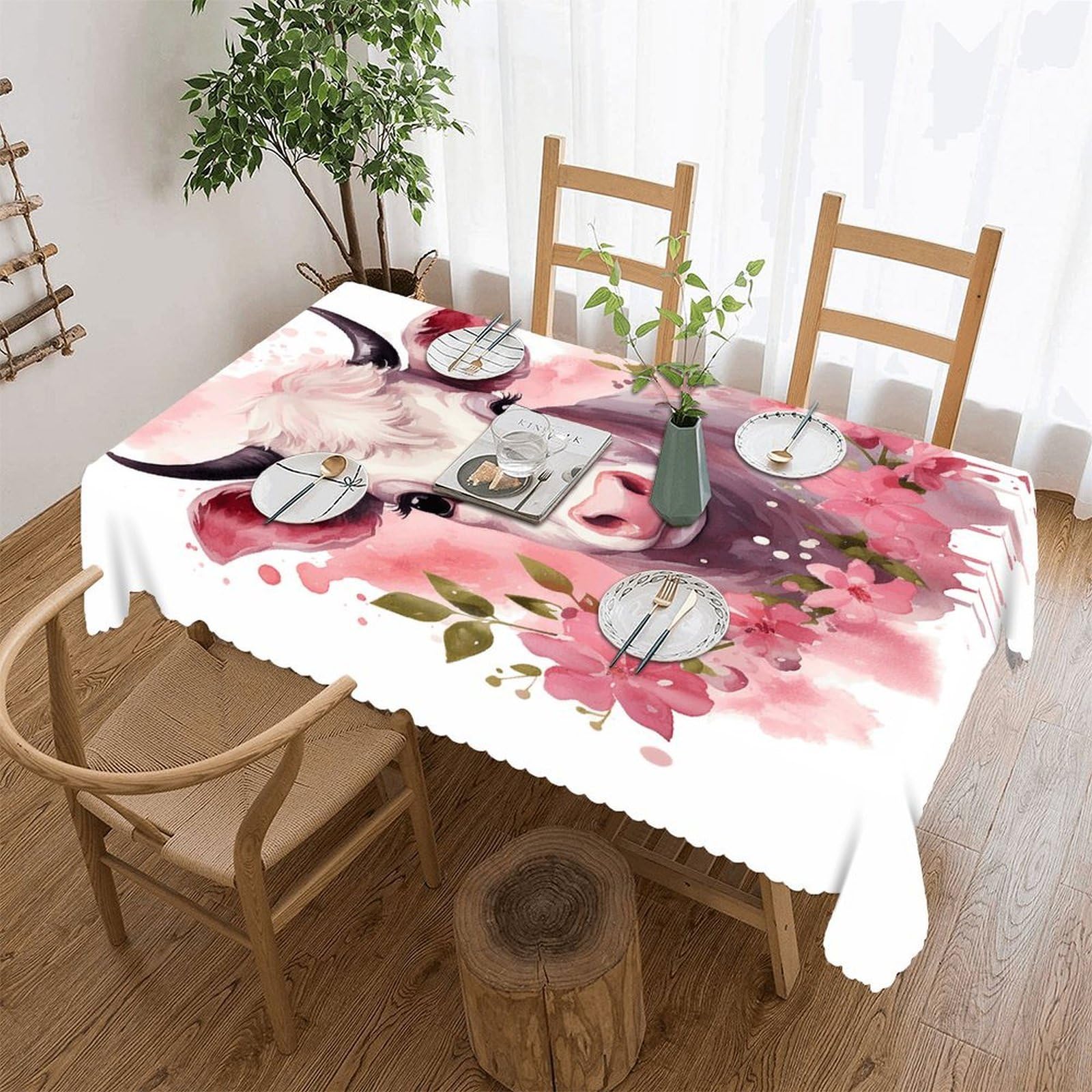LOKLNEYK A Little Cow Tablecloth Rectangle Table Cloth Decorative Fabric Table Cover Waterproof Seasonal Table Cover Wrinkle Resistant Washable Table Cloth for Party Picnic Dinner Decor 60"x86"