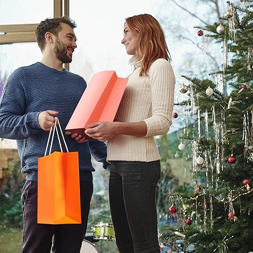 Miniatura 7 de Bekoetoz 40 bolsas de regalo de papel kraft blanco con asas, 8 colores de 8.3 x 5.9 x 3.2 pulgadas, bolsas de regalo a granel para cumpleaños,