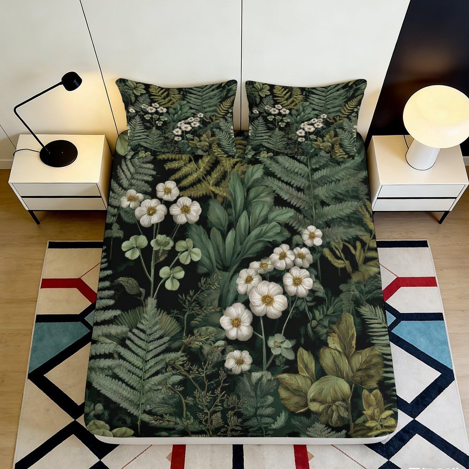 3D Printed Tropical Botanical Fitted Sheet Microfiber Deep Pocket Non-Slip Botanical Mattress Fitted Cover Bedroom Wrap 200x200x25cm 90x200x25cm