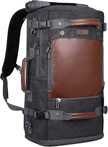WITZMAN Travel Backpack for Men Carry on Luggage Backpack Large Man Canvas Rucksack with Shoe Compartment(A2021-2 Black