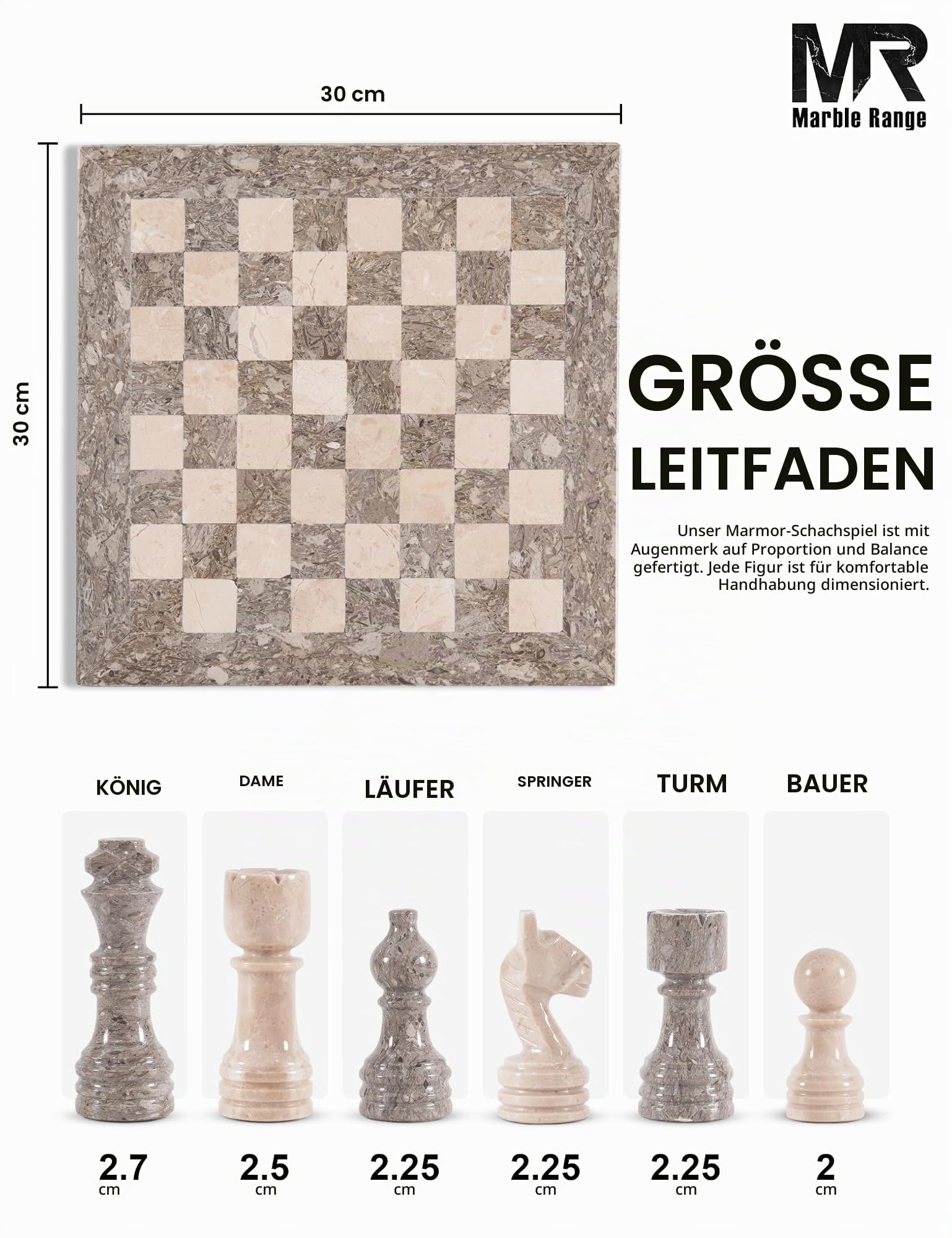 MARBLE RANGE Schachset aus Marmor, 30,5 cm, handgefertigte Modelle von Oceanic und Verona für Erwachsene, Marmor-Brettspiel für die ganze Familie mit Aufbewahrungsbox und 2 zusätzlichen Damen