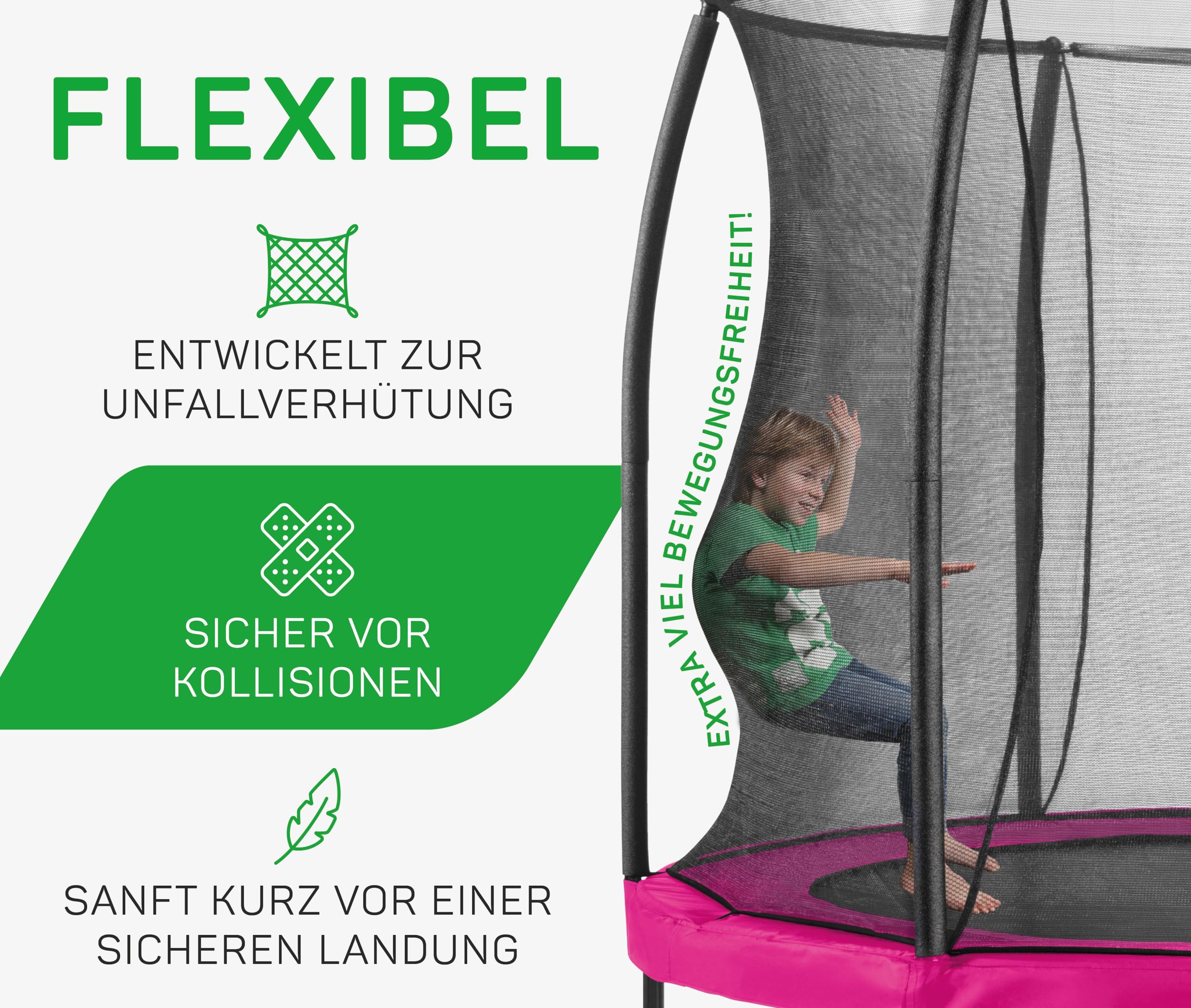Salta Comfort Edition – ⌀183/213/251/305/366/396/427cm - TÜV geprüft – Schwarz/Grün/Pink - rundes Outdoor Trampolin, Gartentrampolin - Set mit Sprungmatte, Sicherheitsnetz, Federn, Randabdeckung