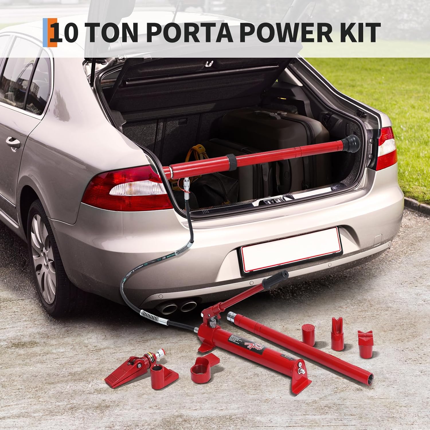 10Ton/20000lbs Portable Hydraulic Porta Power Kit,Porta Power Jack Hydraulic Ram Set,Auto Body Frame Collision Repair Tools with Extension Tubes for Car, Truck & Garage