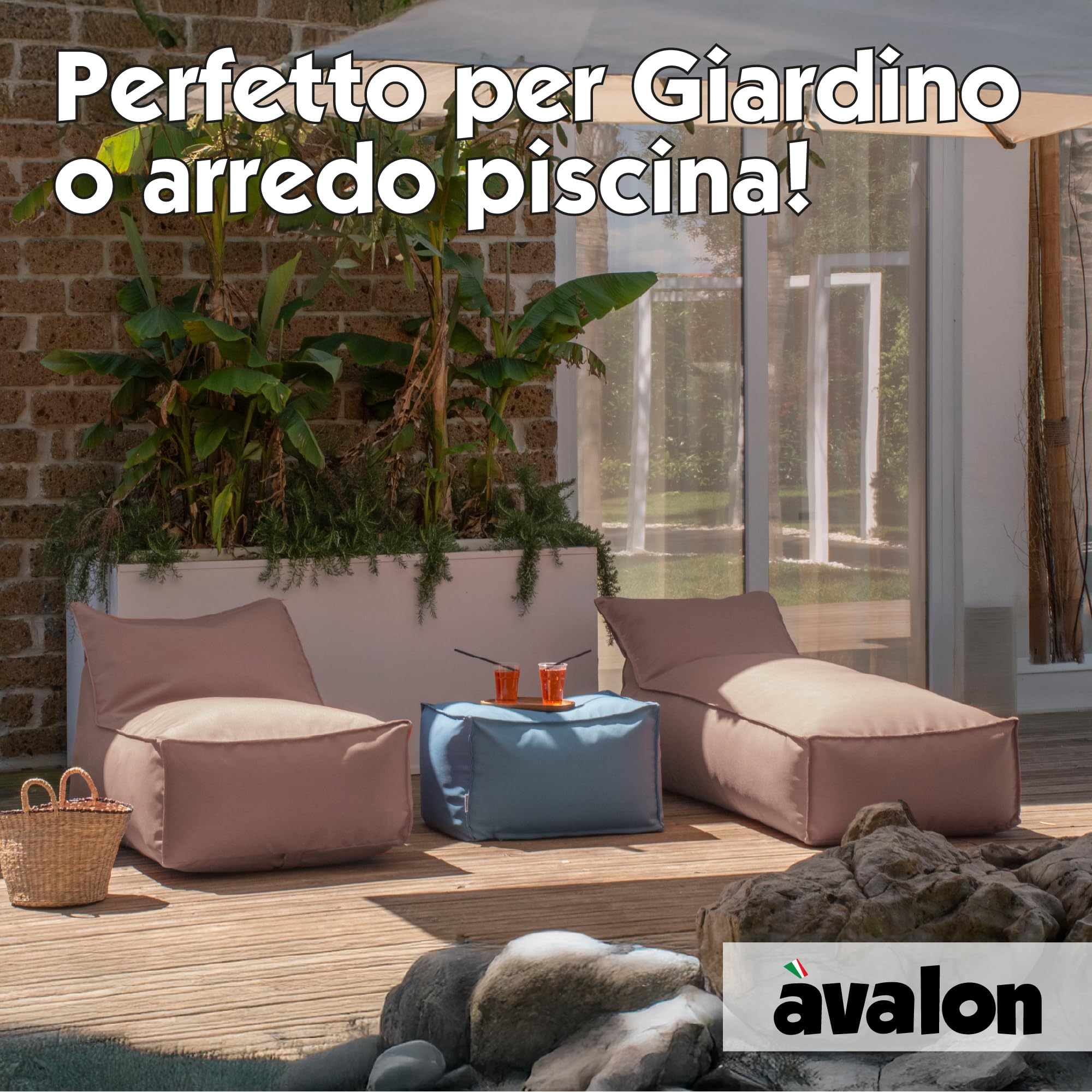 Avalon - Pouf Chaise Longue da Esterno Badd Jive Sfoderabile, Pouf Poltrona Impermeabile, Grande e Perfetta da Giardino, Ottimo Arredo Piscina, Design Moderno, Made in Italy(70x105cm-Corda)