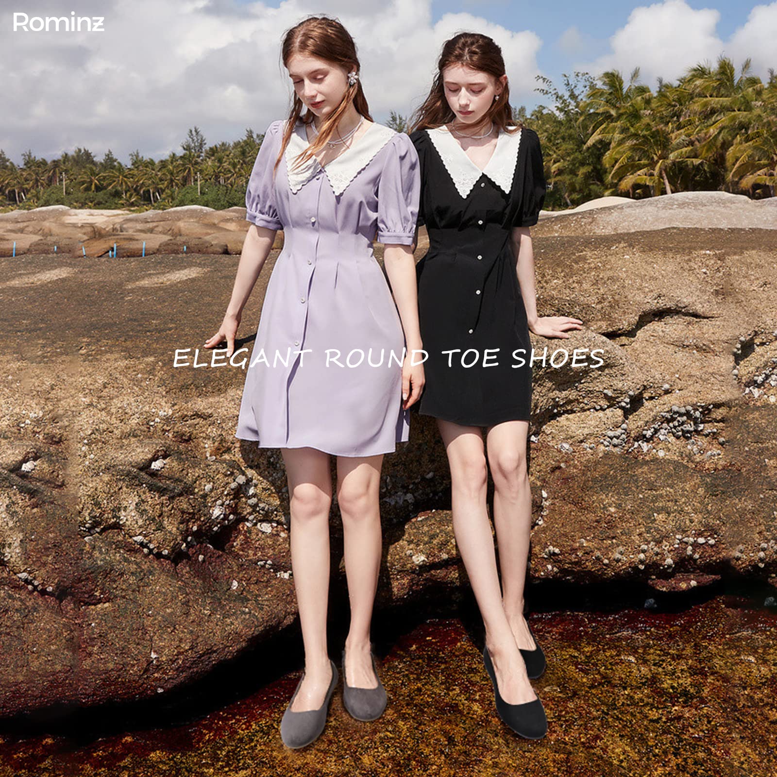 Rominz Women's Flats Shoes Round Toe Flats Black Flats Shoes Women Ballet Flats for Women Dressy Shoes Nude Flats