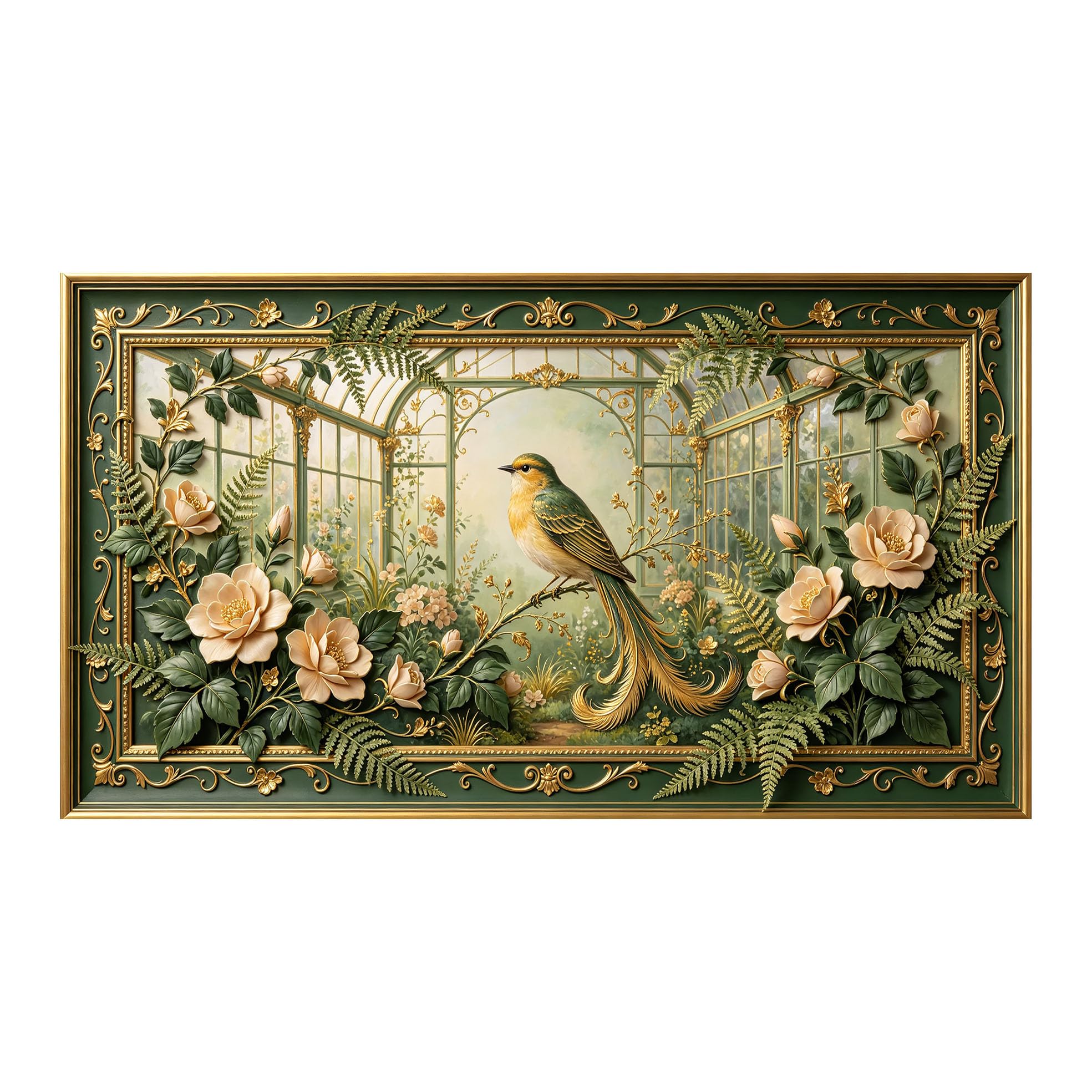 Yzpallescene 3D 3D Framed Wall Art 50cm×90cm Botanical Bird Garden Neoclassical Floral Large Size SelfAdhesive Removable Wall Decor Prints Artwork for Living Room Bedroom Office