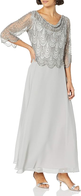 J Kara Womens Petite 3/4 Scallop Beaded Pop Over GownSpecial Occasion Dress