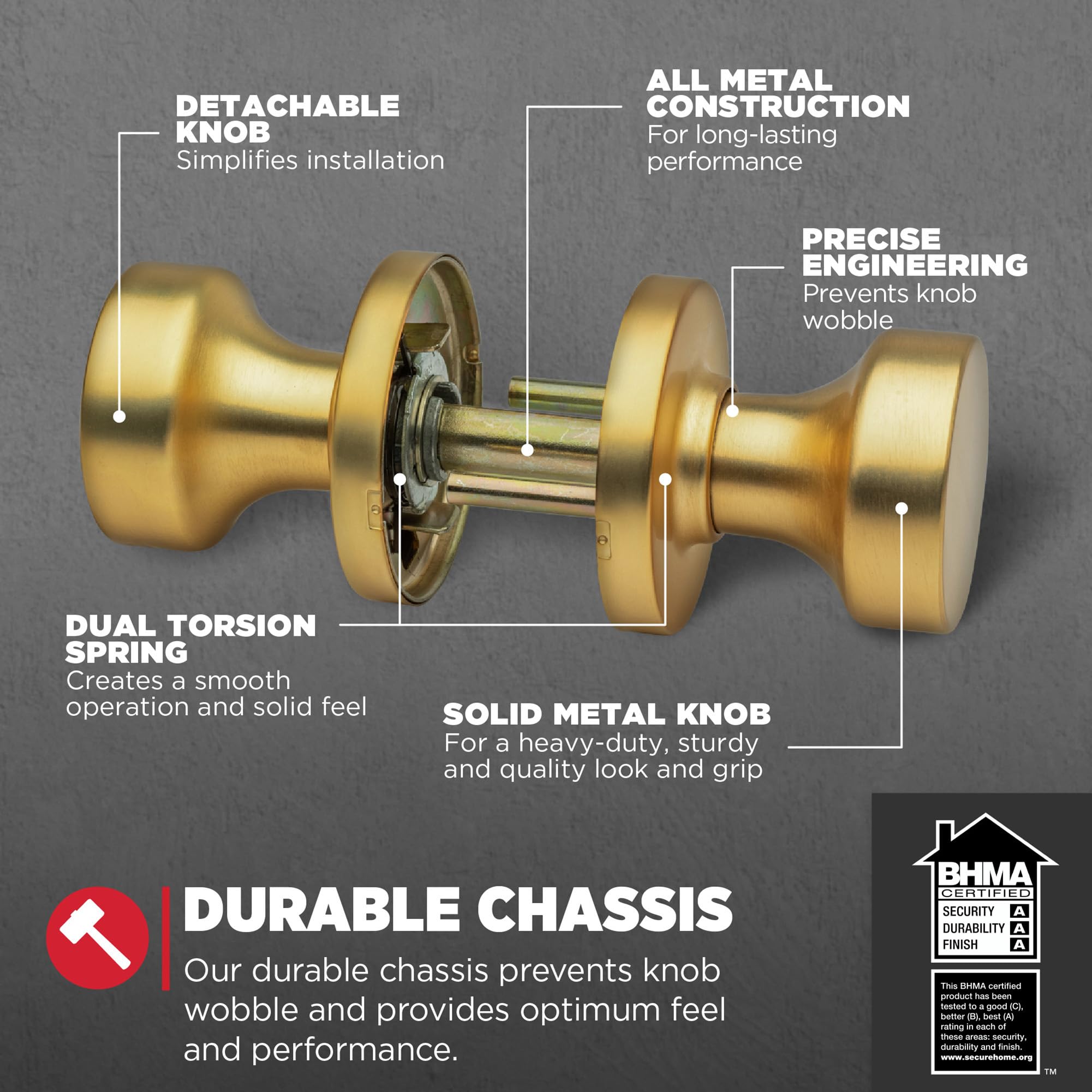 Kwikset Pismo Satin Brass Door Knob - Non-Locking -3